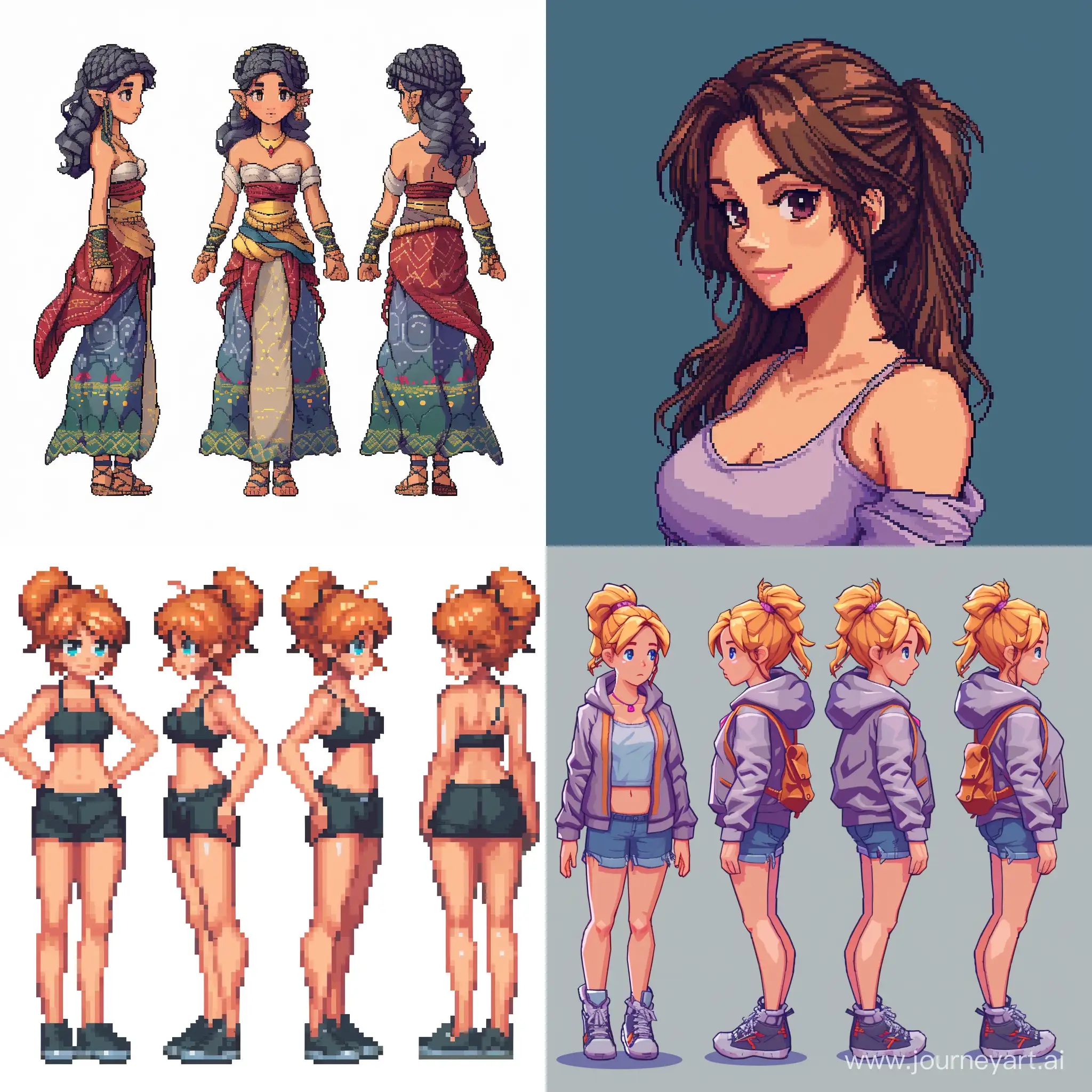 Pixel Art Beautiful Girl Character For Pixel Game Midjourney Prompt