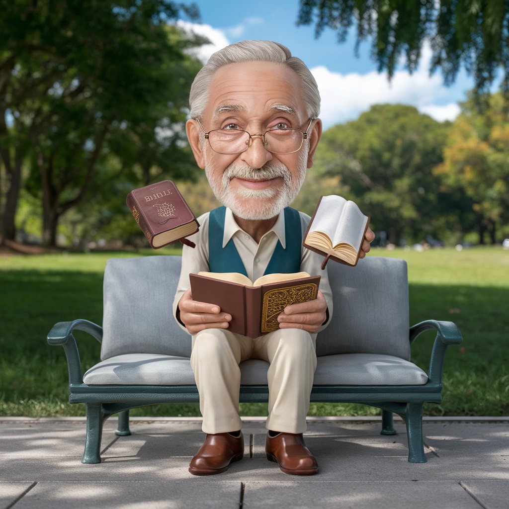 Old Man Holding Bible, Quran, and Torah