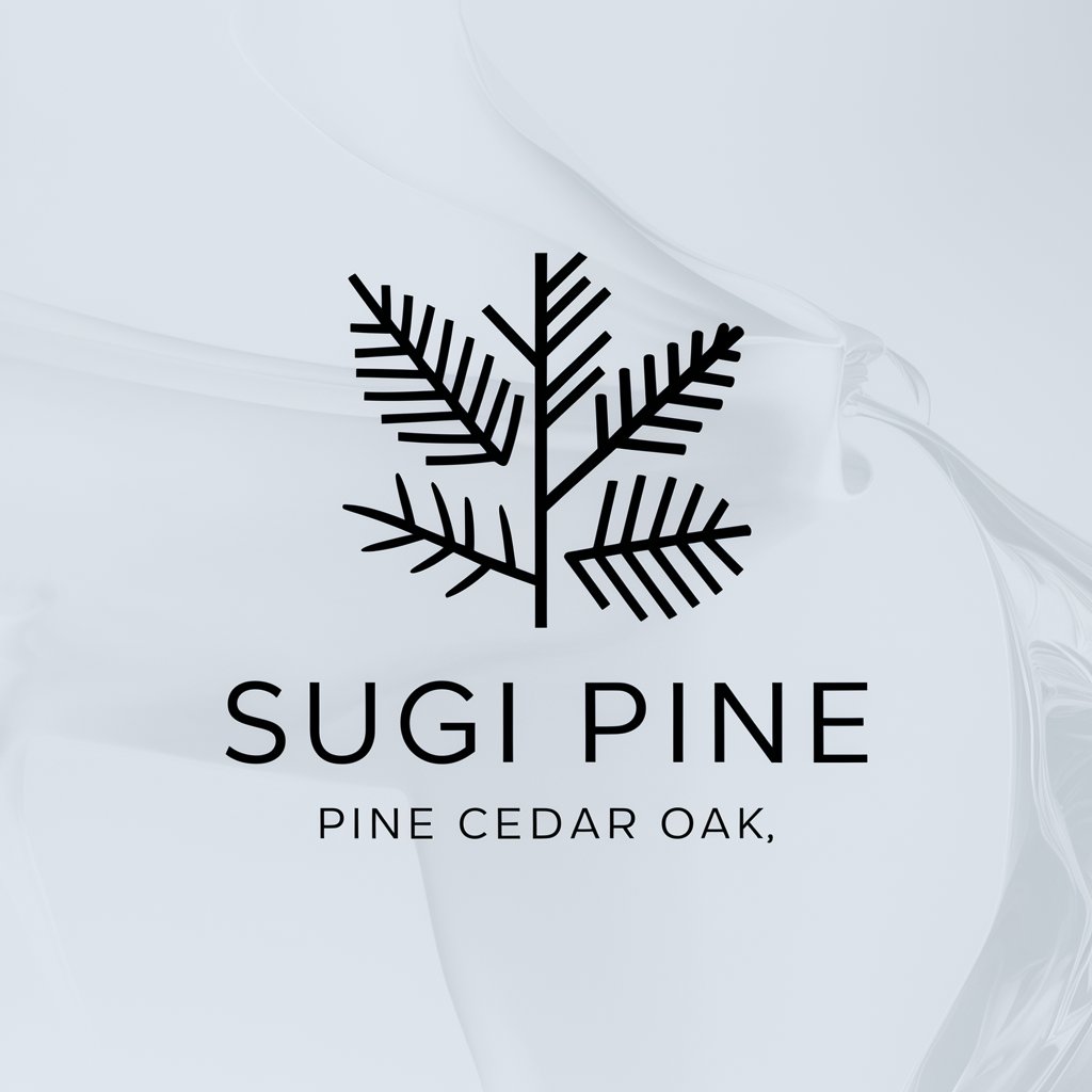 a logo design,with the text "sugi pine cedar oak", main symbol:Cedar leaf-Cypress leaf-Paulownia leaf-Birch leaf,Minimalistic,clear background