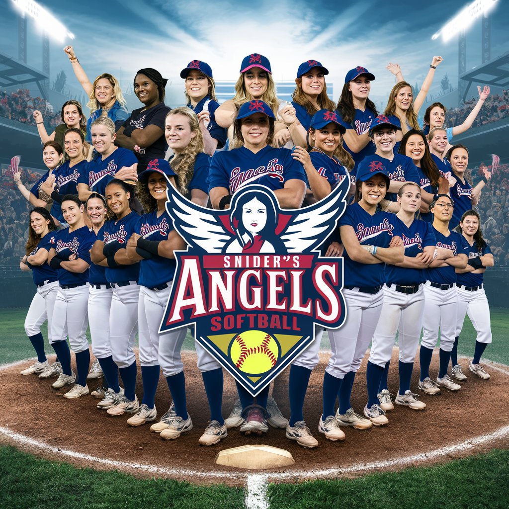 Sniders Angels Baseball Logo Featuring Mens Softball and Female Players