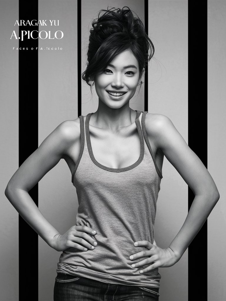 Aragaki Yui,full body，tank top, black and white photograph style of “Faces of A.Picolo" series