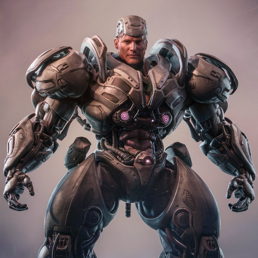 Nousr Robot, Киберпанковский Фантастичный высокотехнологичный костюм Robocop на фоне Пост Апокалипсиса, в героической позе, широкие плечи, телосложение бодибилдера, костюм в стиле Transformer, слияние человеческой головы и кибернетического костюма Robocop, идеальная композиция фантастического будущего, красивый киборг-дизайн трансформированного костюма, брутальный объемный боевой робот, детализированные мелкие детали, сложный дизайн дополнительно-усиленной брони, безумно детализированный рендер с октановым числом, художественная фотография 8k, фотореалистичный концепт-арт высокотехнологичного костюма Robocop, мягкий естественный объемный кинематографический свет, грациозная светотень, гордость-победоносность, шедевр, идеальная композиция, четкий фокус, студийная фотография, сложные детали, высокая детализация, неоновая внутренняя подсветка, абстрактные цвета, высокотехнологичный механический механизм Трансформера, детализированный гранд, высокотехнологичная замысловатая сложность деталей, отрисовано на движке unreal engine, фотография в стиле Raw