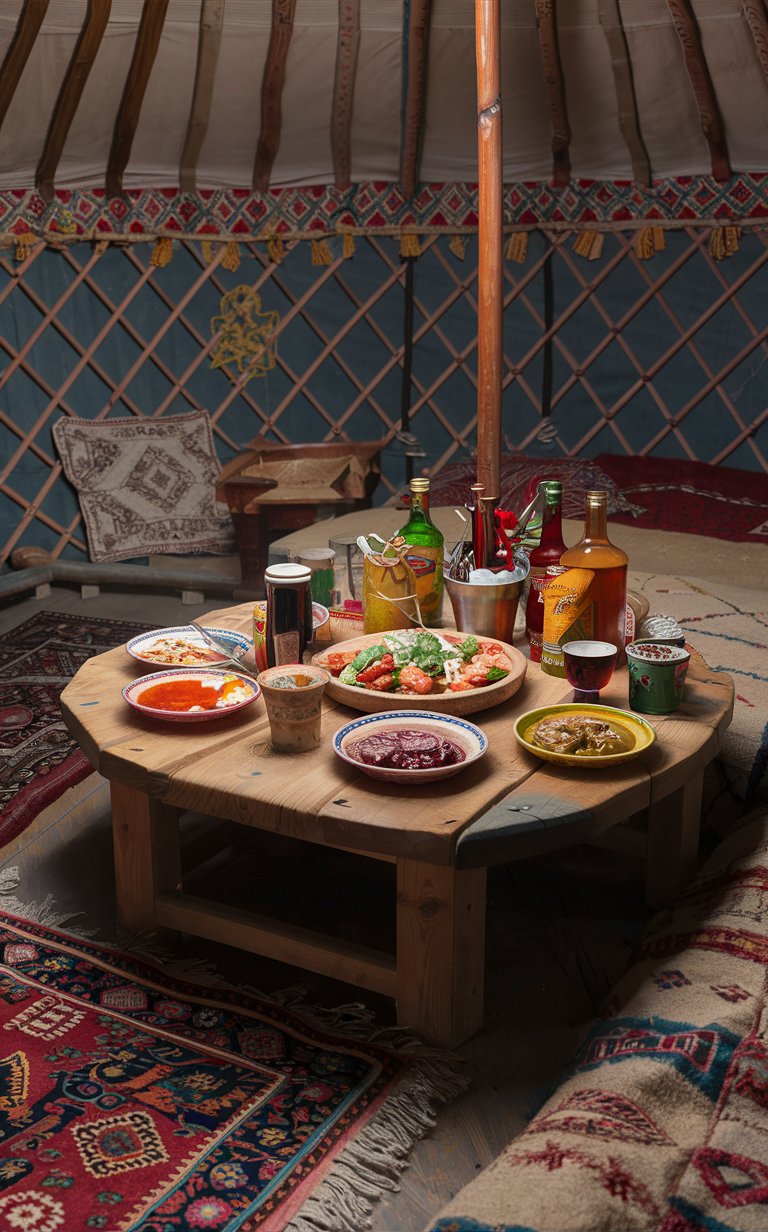 стол в казахской юрте
