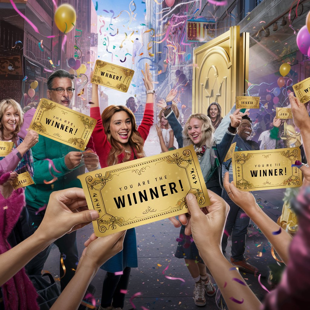 Excited People Holding Golden Tickets for Exclusive Event