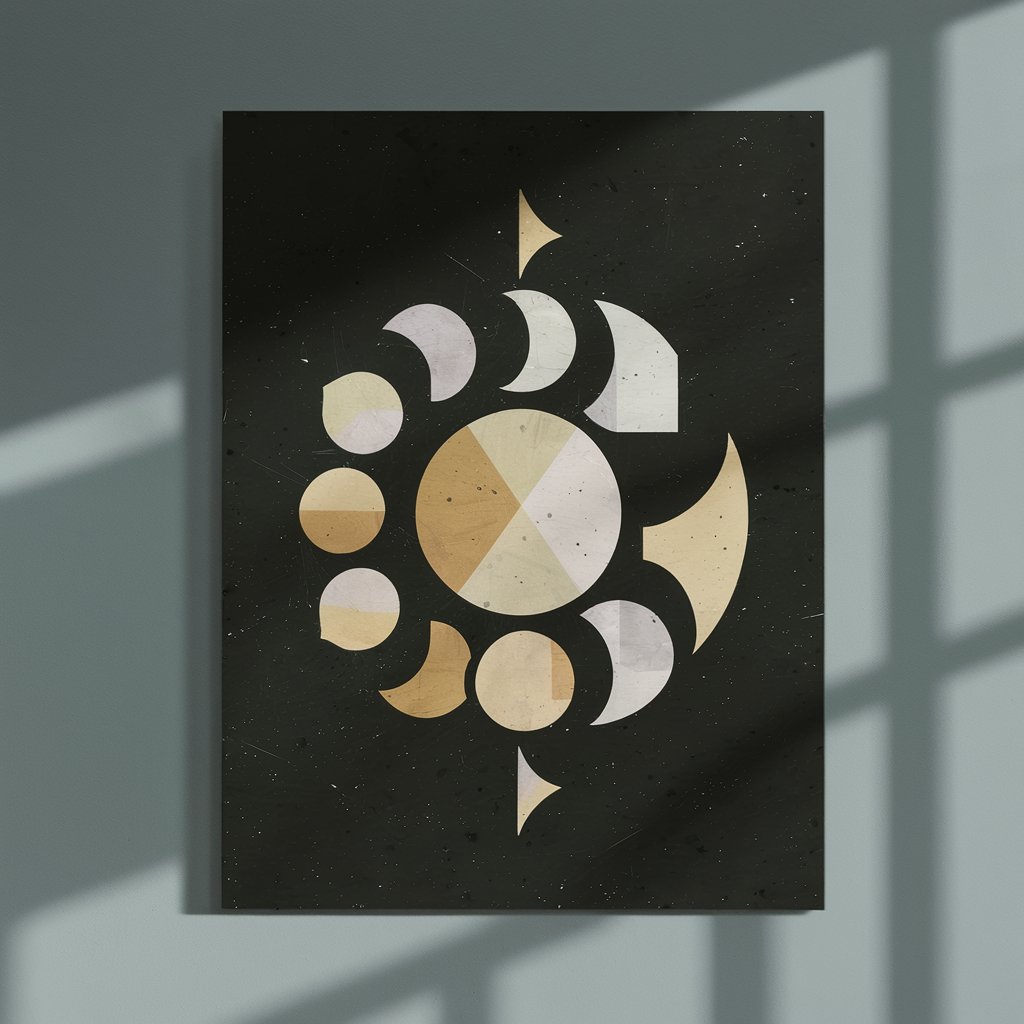 A clean, geometric design inspired by the phases of the moon against a dark background.