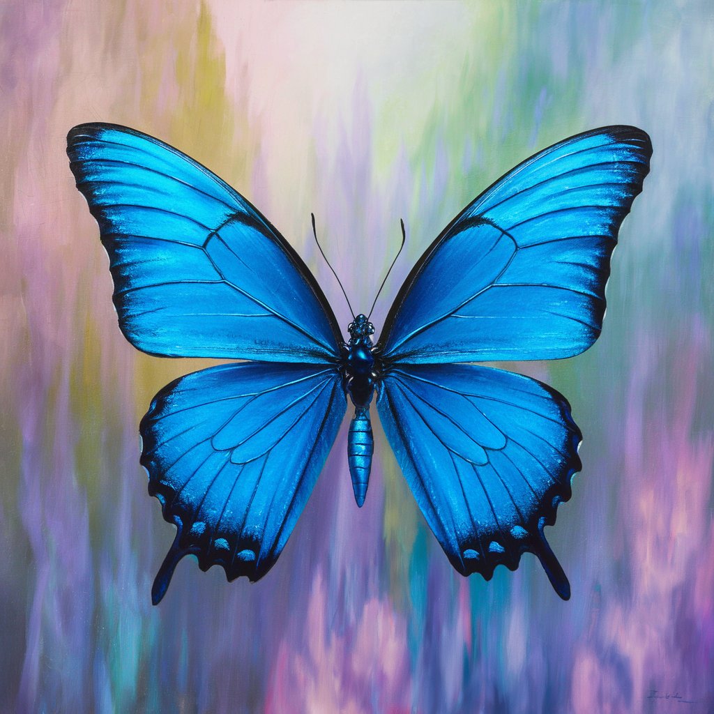  A painting portrait on canvas of a blue Butterfly 
