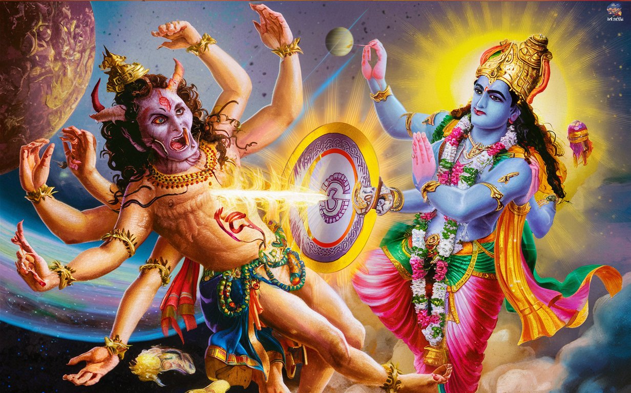 Visualize Rahu's head being separated from his body by Lord Vishnu's Sudarshan Chakra.