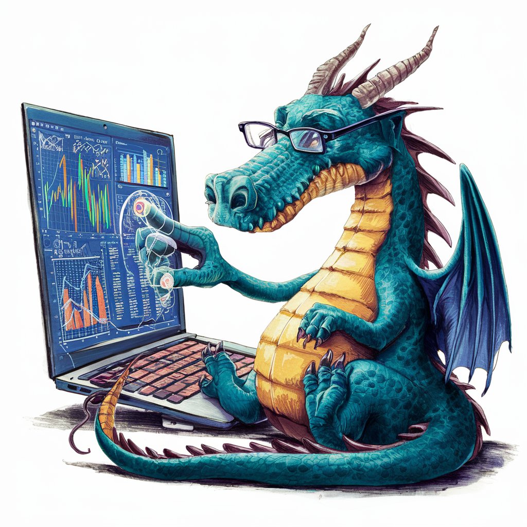 dragon sitting in front of laptop in profile and parsing data