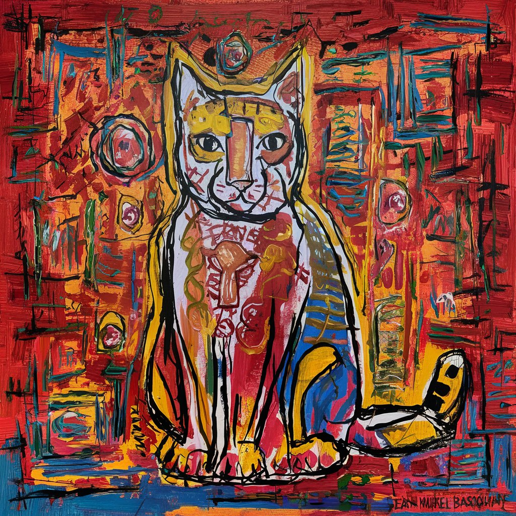Colorful Graffiti Cat Art by JeanMichel Basquiat