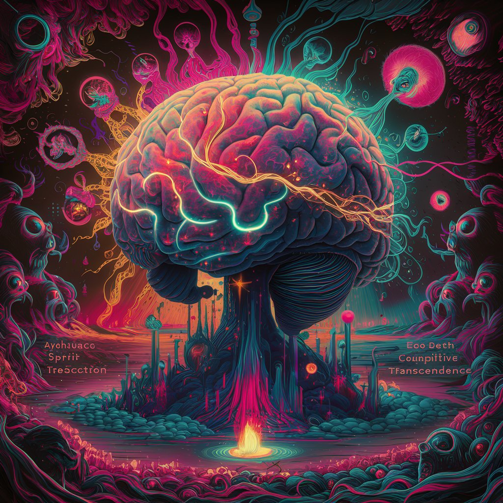 /imagine prompt:a {big brain with a glowing brain inside of it} {a brain tripping on dmt} that {psychedelic interconnections, dmt ego death, the rise of consciousness, dmt entities, dmt realm, the ayahuasca spirit, cognitive transcendence, dmt background, elevated consciousness, consciousness projection,dmt ego of death} while wearing {dmt visuals,lsd dream emulator,cgsociety,surreal psychedelic design} in {saturated colors,shamanic horror lsd art}, in {cgsociety 9,dmt trip,lsd trip,psychonaut universe} style.