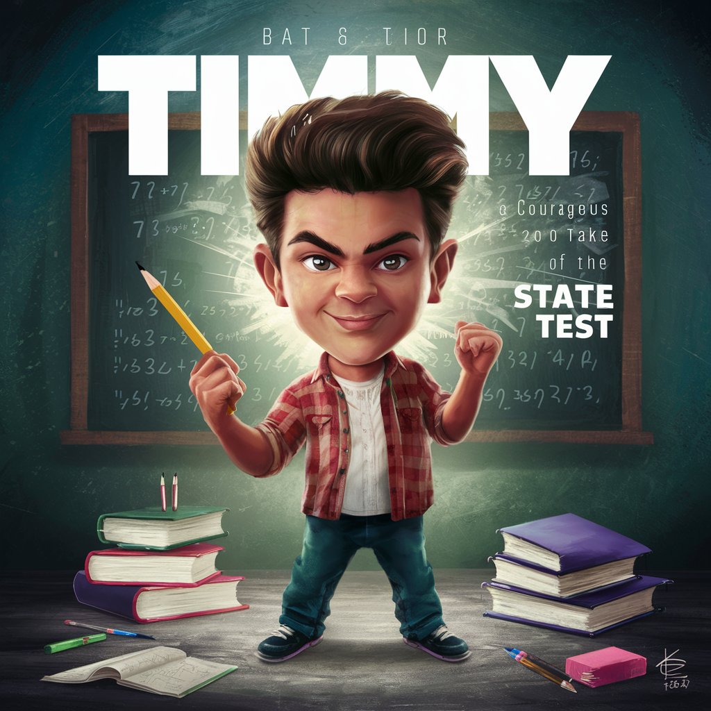 Timmy, our young protagonist, standing confidently with a pencil in hand, ready to take on the challenge of the state test