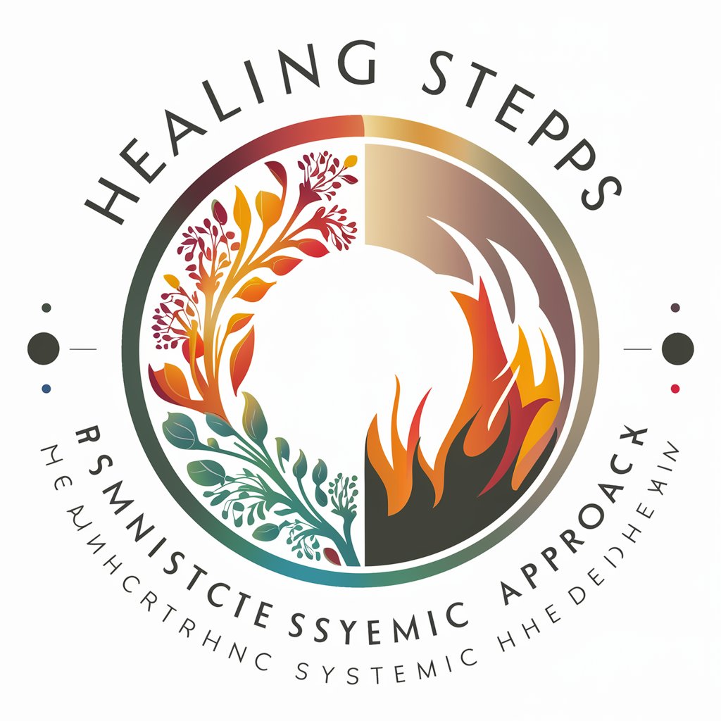 design an artistic and original company logo for healing Steps using 3 colours without background, it is a psychotherapy service, logo should carry the philosophy of "'Take the first step towards healing, your story deserves to be heard and your wounds deserve to be healed.'.  The therapy is using humanistic systemic approach, we believe our life event is in circular and spiral motion, circular problem when a person feels stuck, and spiraling out of problem with continum learning and unlearning cycles. embed a highly abstract and artistic circular design a plant or flora depciting flourishing in construction and a fire dimishing problem in deconstruction. leaving an empty space in the centre