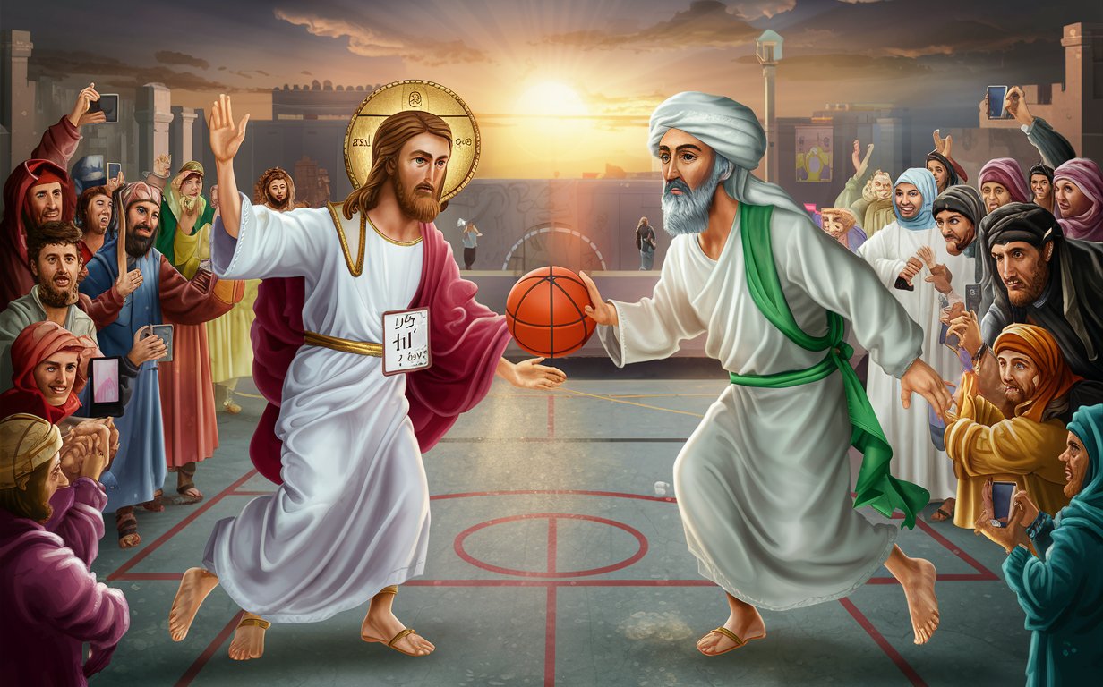 Иисус и Мохамед играют в баскетбол. Фотография 11 века