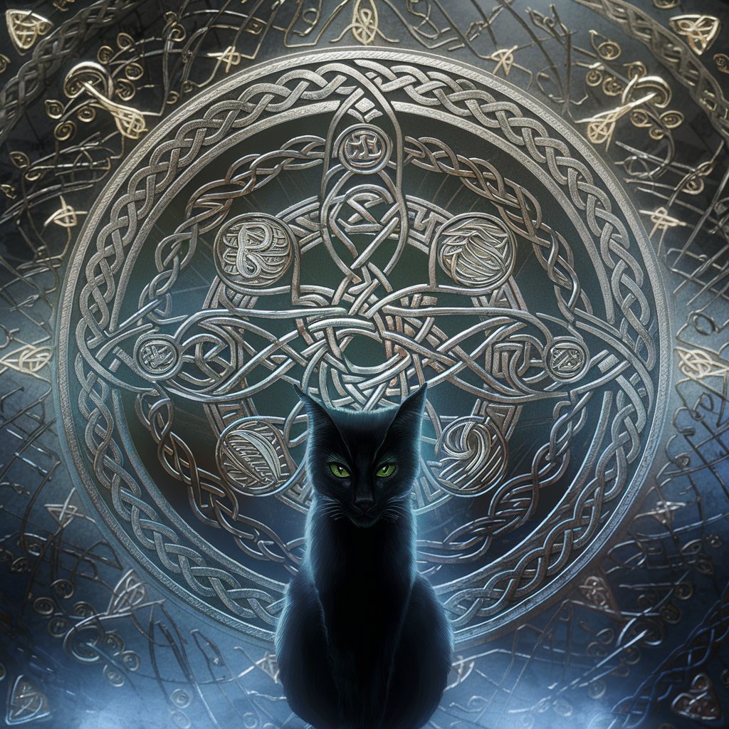 celtic magic circle with cat symbols