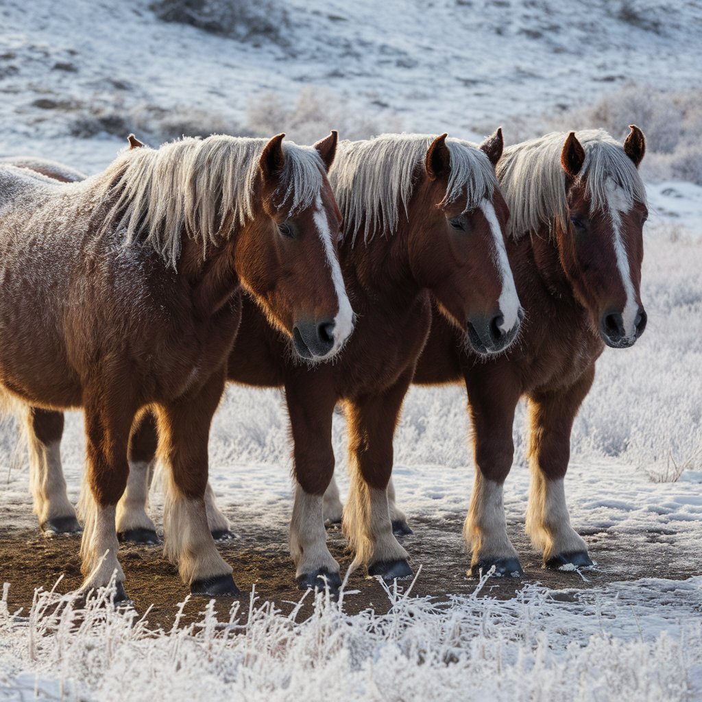 Majestic Stone Horses in Thawing Frost