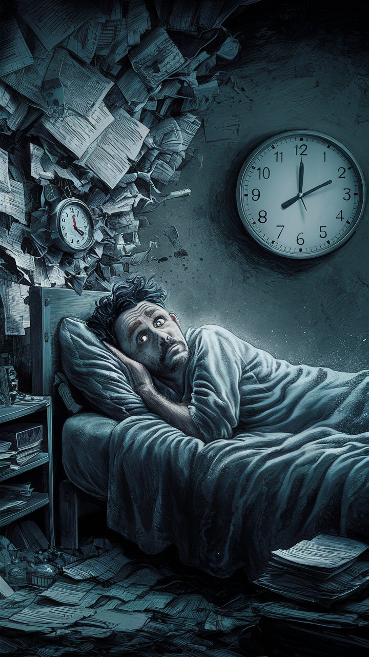 Struggling with Insomnia Sleepless Man Battling to Drift Off