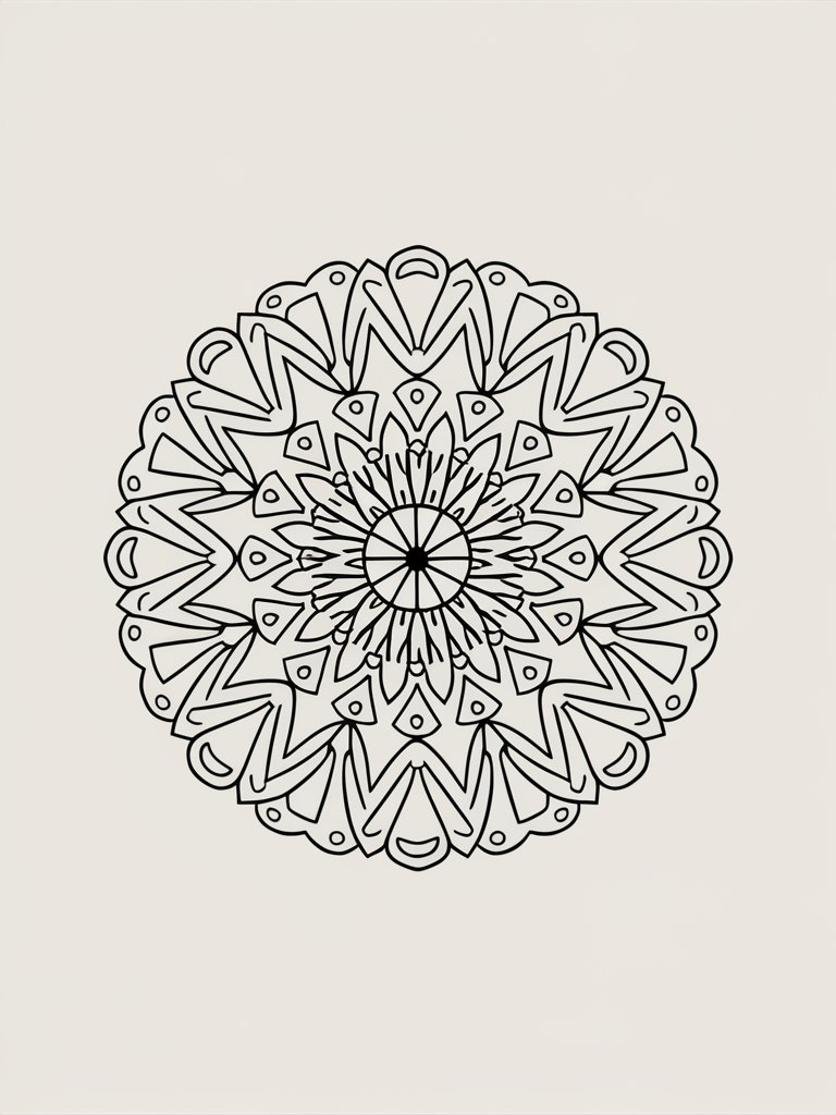 simple mandala line drawing, white background, easy coloring page , no colors, blank background, no background color