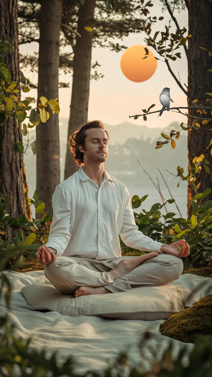a man reducing stress and anxiety through form of meditation 