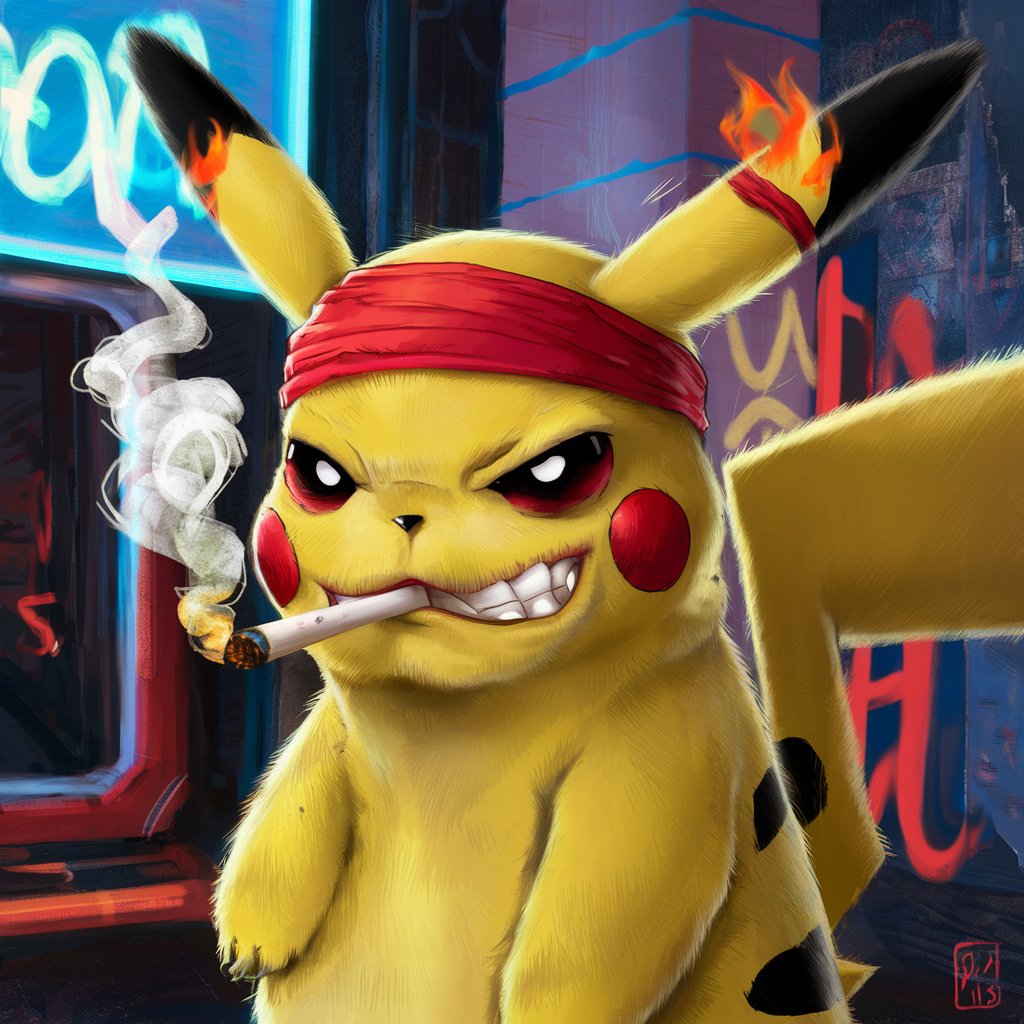 Cute Pikachu smokes and laughs