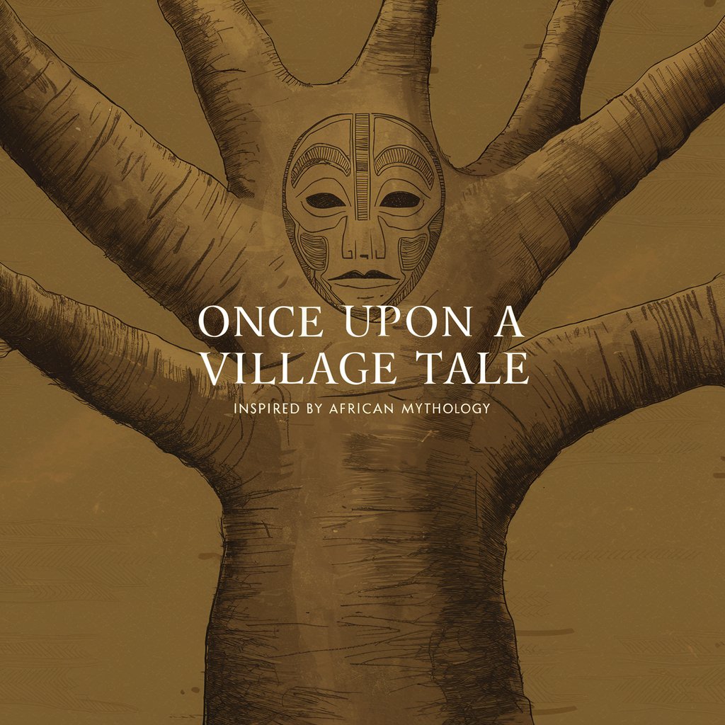 "Create a understated yet striking cover design for the short story anthology 'Once Upon A Village Tale' inspired by African mythology. Use a warm, earthy color palette reminiscent of African landscapes. The main focal point should be a simple, stylized illustration or symbol that represents storytelling, village life, or African folklore, such as a thatched hut silhouette, a traditional African mask, or a baobab tree. Keep the background clean with subtle textures or patterns that complement the illustration. The title should be prominently displayed in a bold, traditional font that evokes a sense of timelessness. The overall design should be minimalist yet impactful, allowing the title and central imagery to shine."