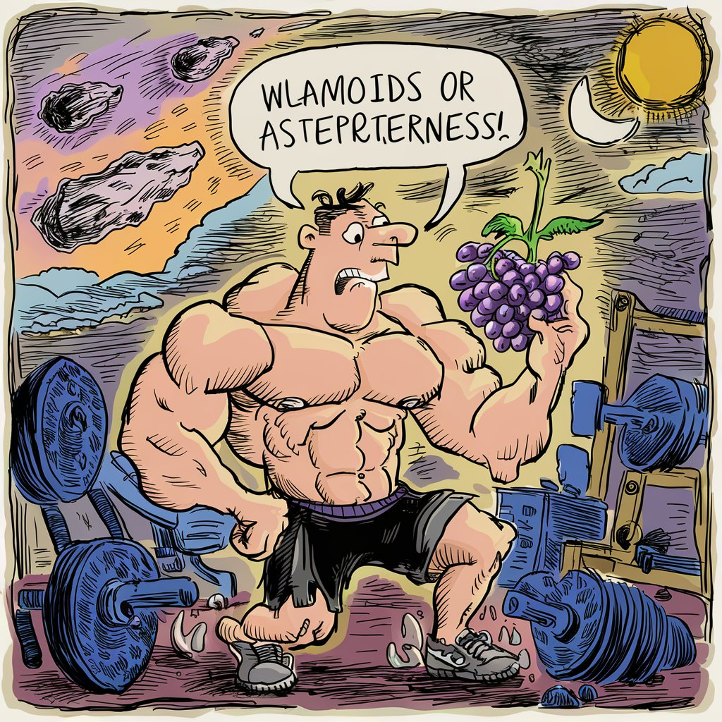 MuscleBound Gym Warrior Amidst Sour Grapes and Asteroids