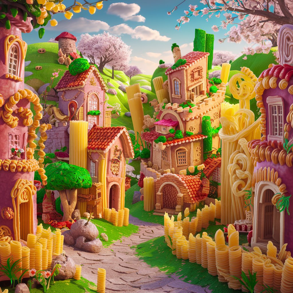 Enchanting Pasta Village in Spring Whimsical Italian Scene