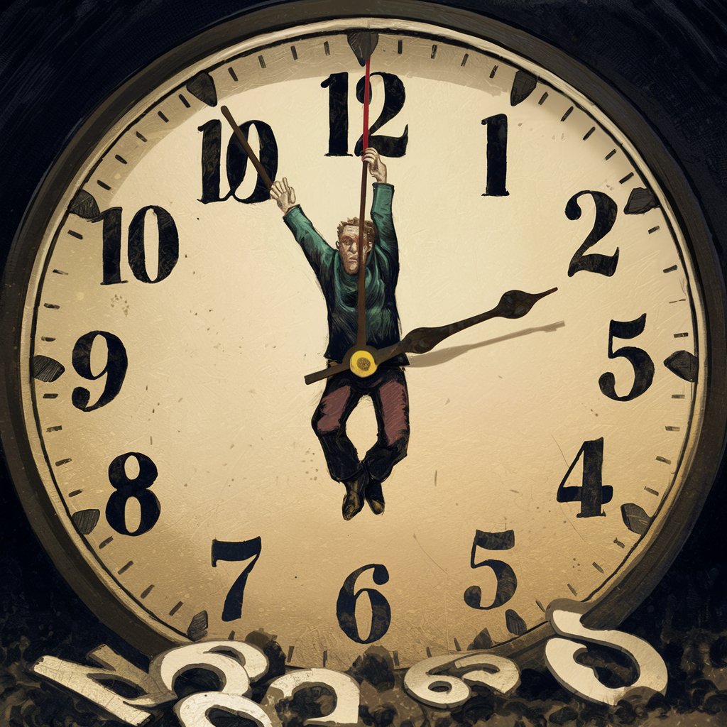 Clock Face with Hanging Figure and Fallen Numbers
