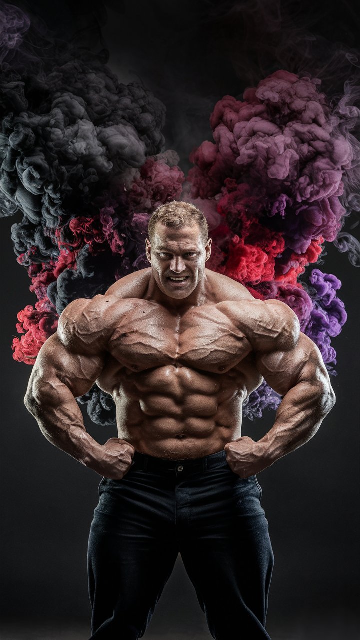 Muscular Man Surrounded by Dramatic Smoke
