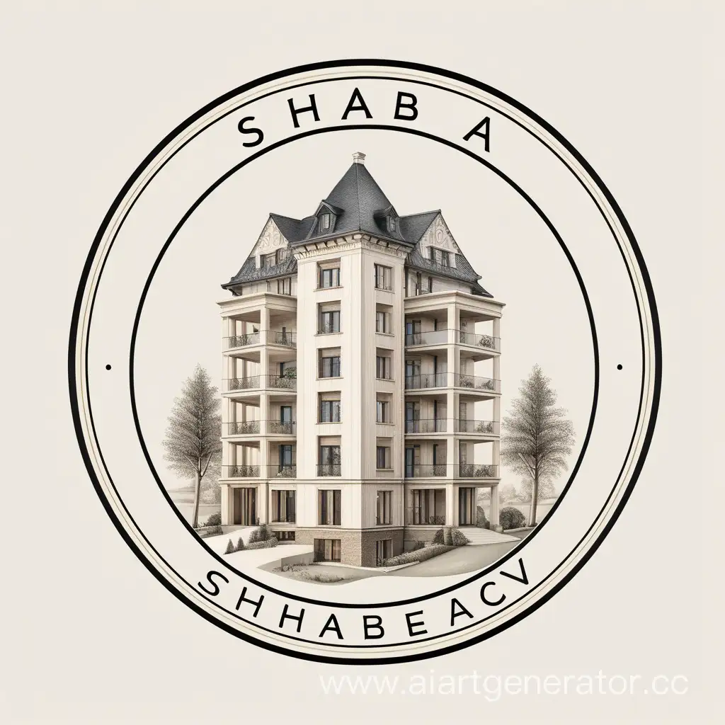 Logo for an architect, with the name "Shabaev," and text about private house projects, apartment layouts, and design.