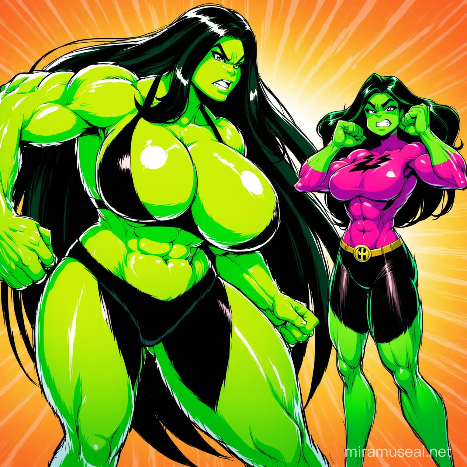 Shego giant she hulk transformation, giant breast and muscle growth vs kim possible giant red she hulk transformation, giant breast and muscle growth