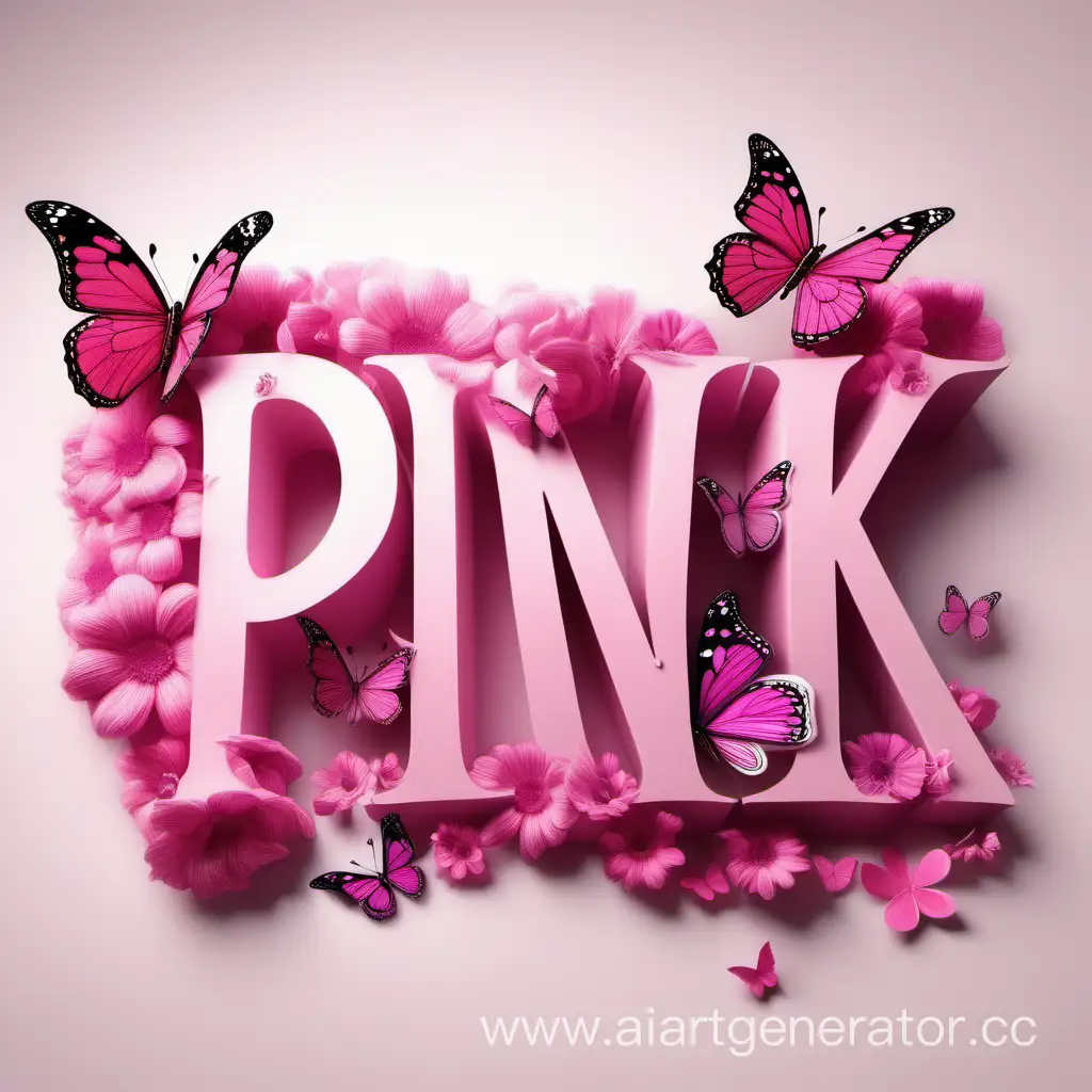 Pink-Letters-Intertwined-with-Flowers-and-Butterflies-on-a-White-Background