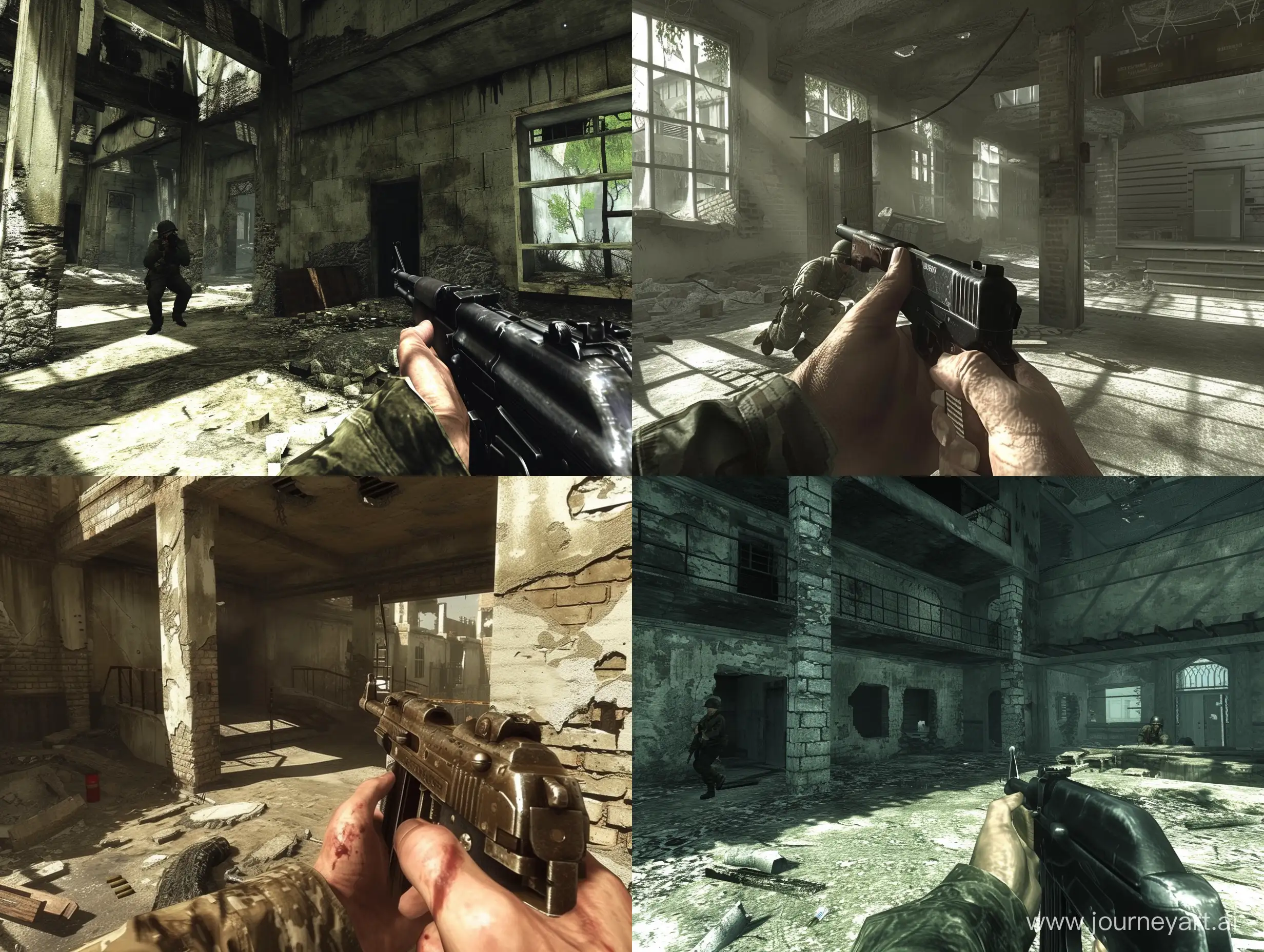 Intense-First-Person-Action-Soldier-with-PPSh-in-Abandoned-Building-Call-of-Duty-World-at-War-2008