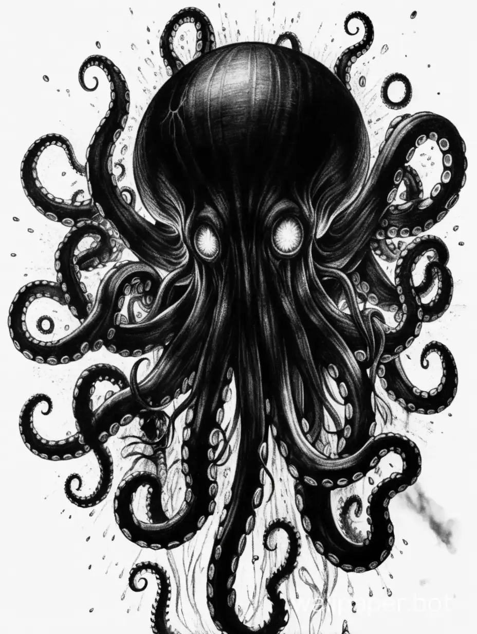 dark tentacles, sketch black drawing, horror, explosive, chaotic, white background

