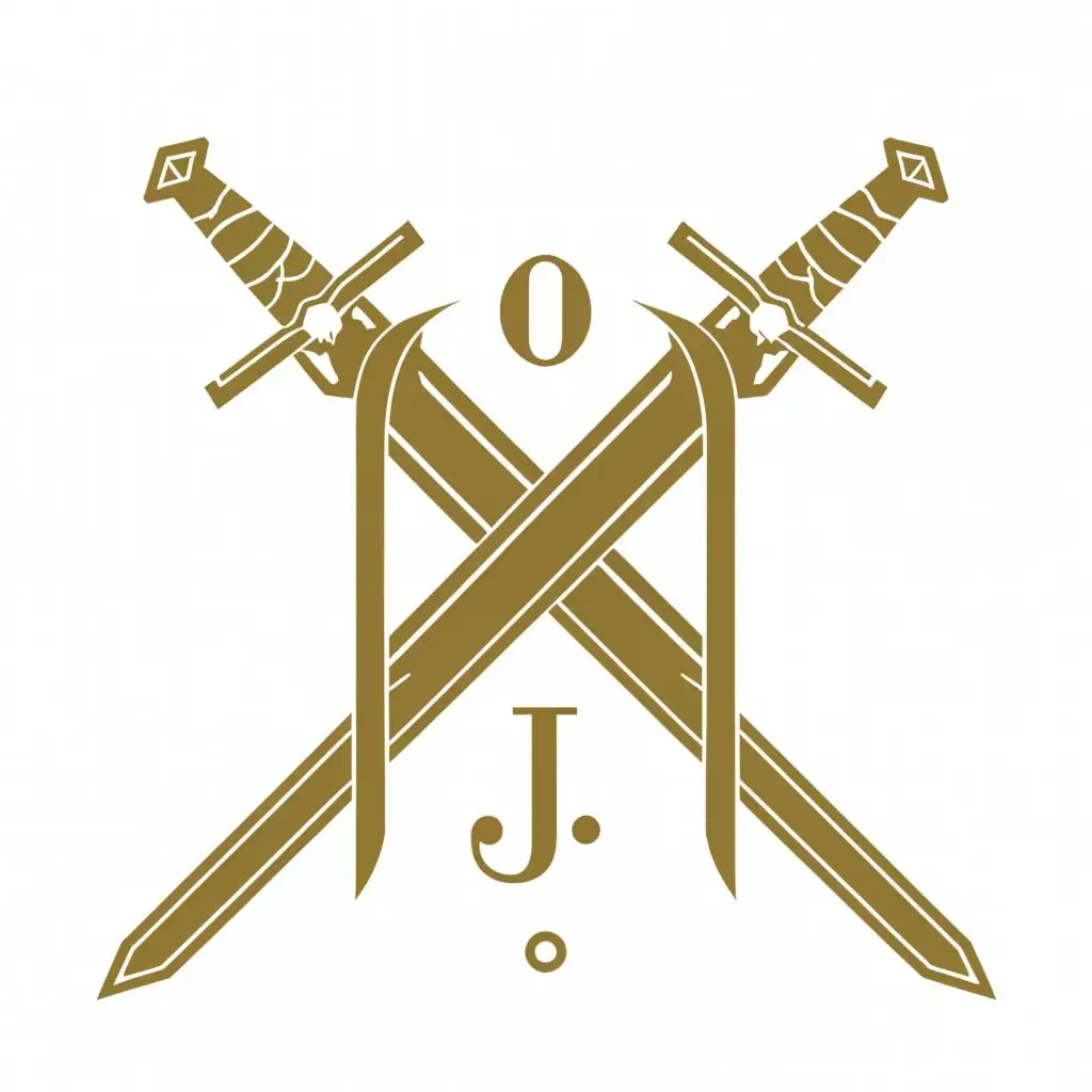 a logo design,with the text "OJ", main symbol:Golden sword,Moderate,clear background