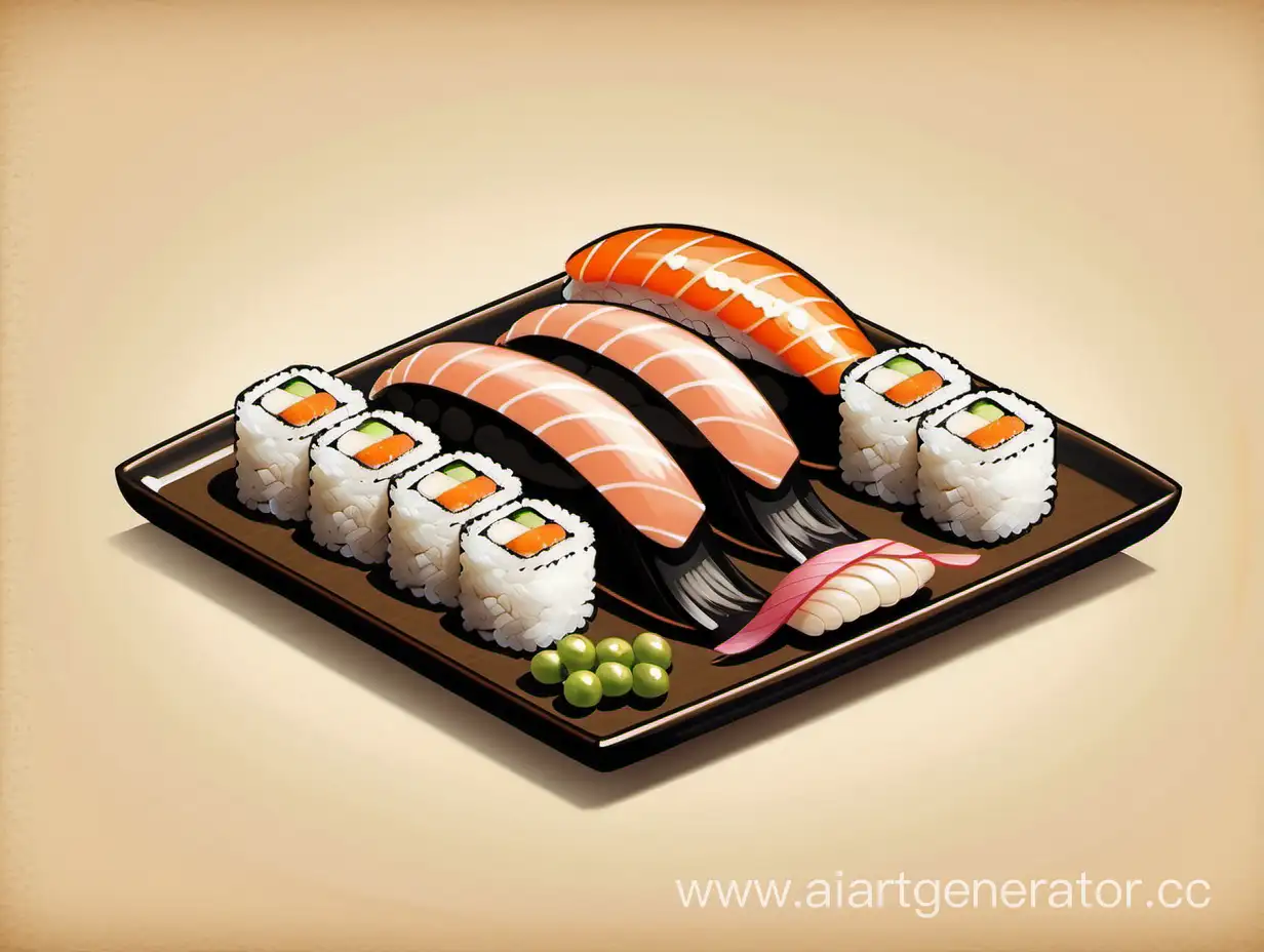 Traditional-Japanese-Sushi-Platter-Artwork-A-Nostalgic-Depiction-of-Japanese-Cuisine