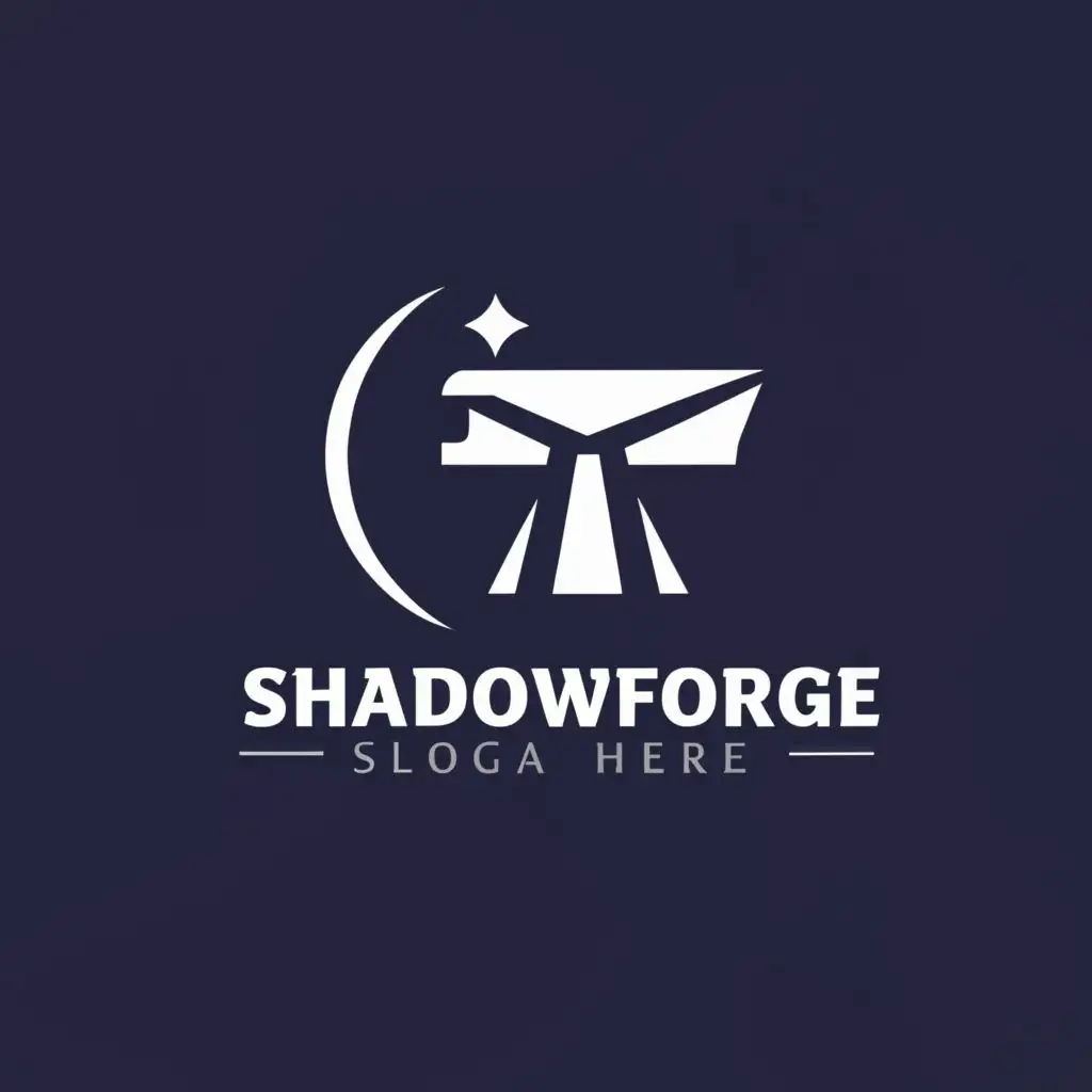 a logo design,with the text 'ShadowForge', main symbol:An anvil in moonlight,Minimalistic,clear background