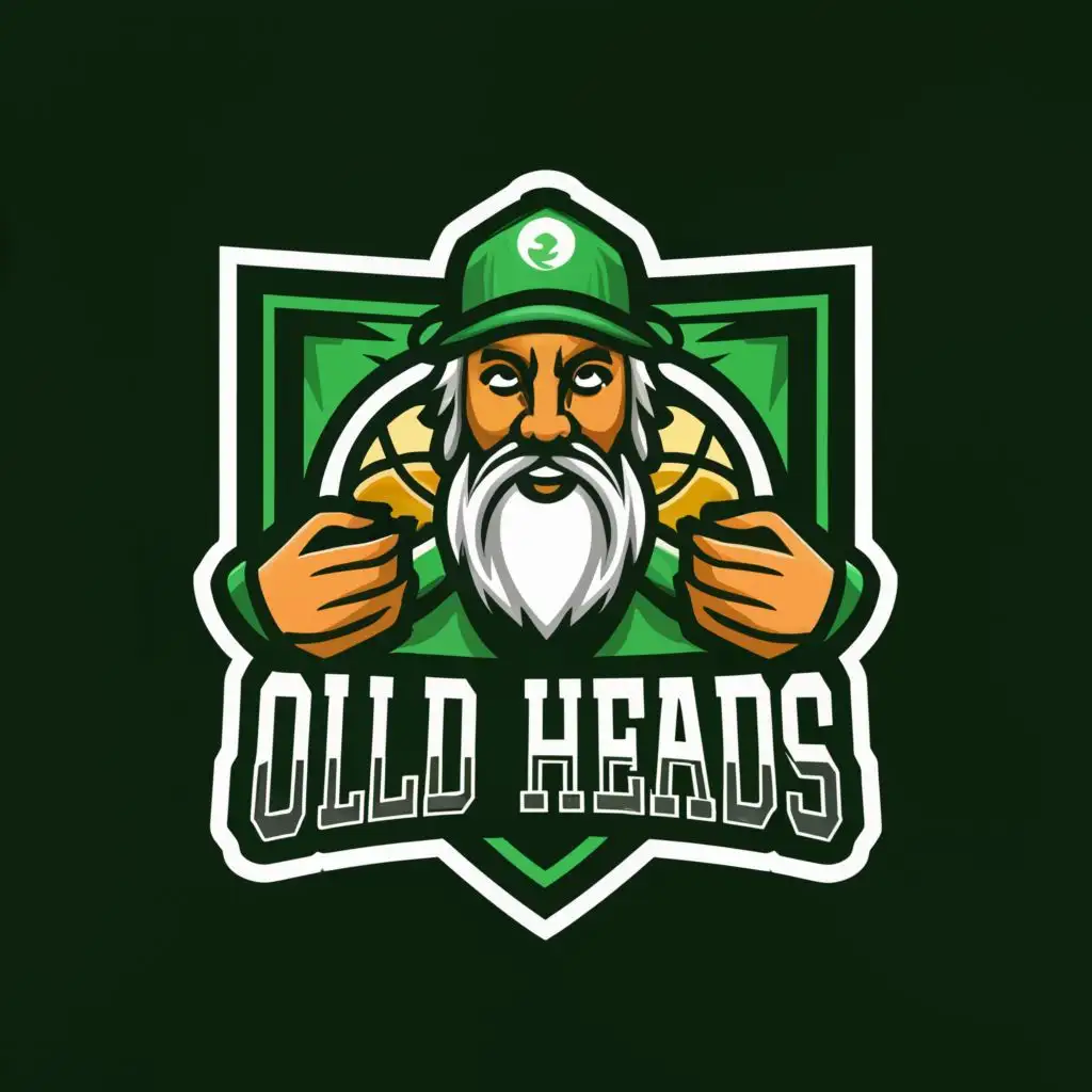 a logo design,with the text "Old Heads ", main symbol:OLD HEAD HOLDING A BASKETBALL CIRCLE LOGO GREEN BLACK LOGO,Moderate,clear background