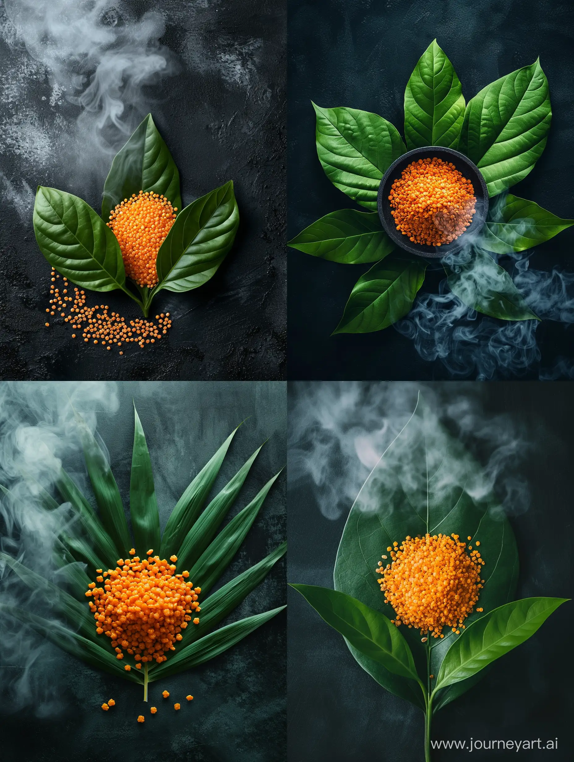 Vibrant-Orange-Cereal-Plant-with-Steaming-Large-Leaves-Detailed-HD-View-from-Above