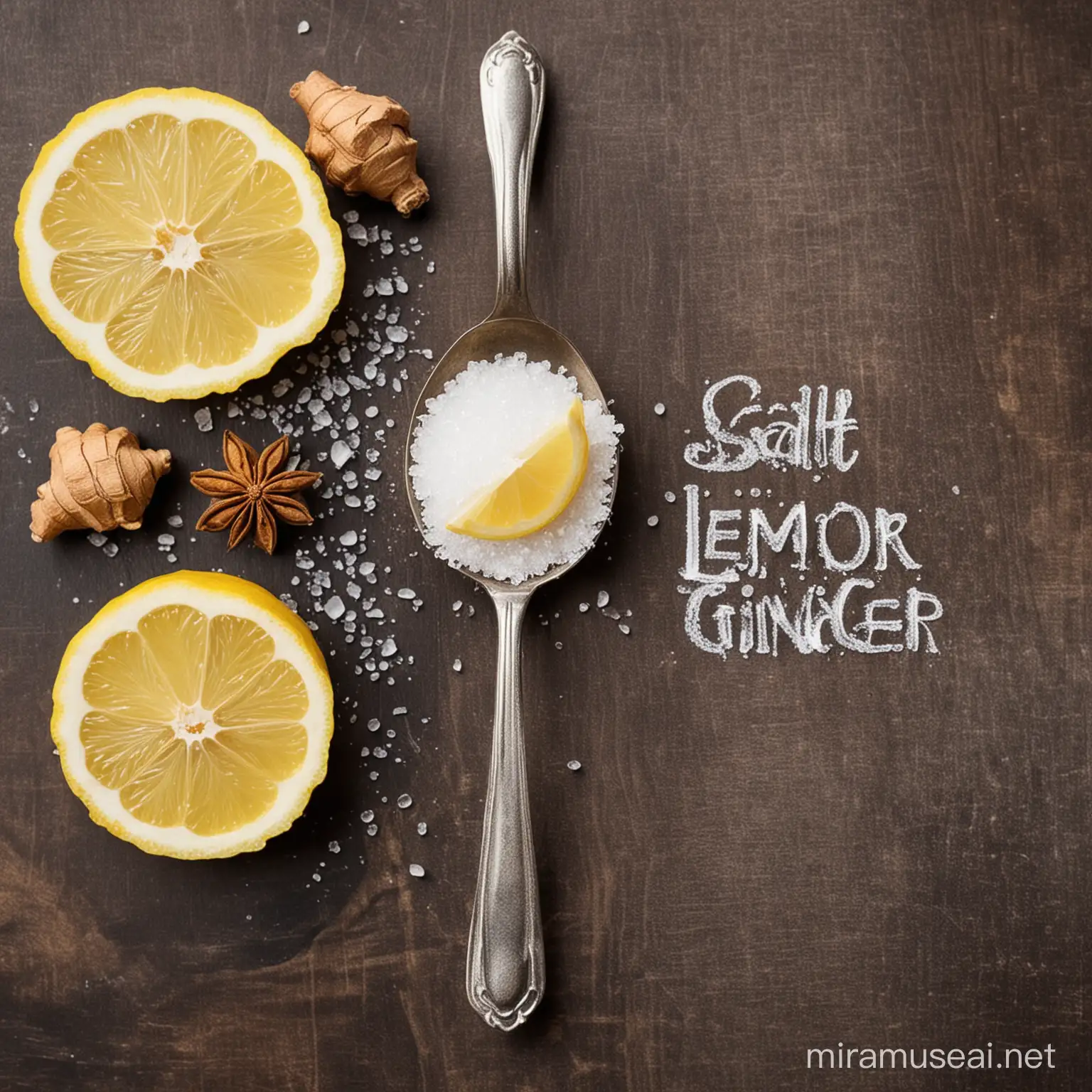 salt,lemon,ginger, spoon natural photos