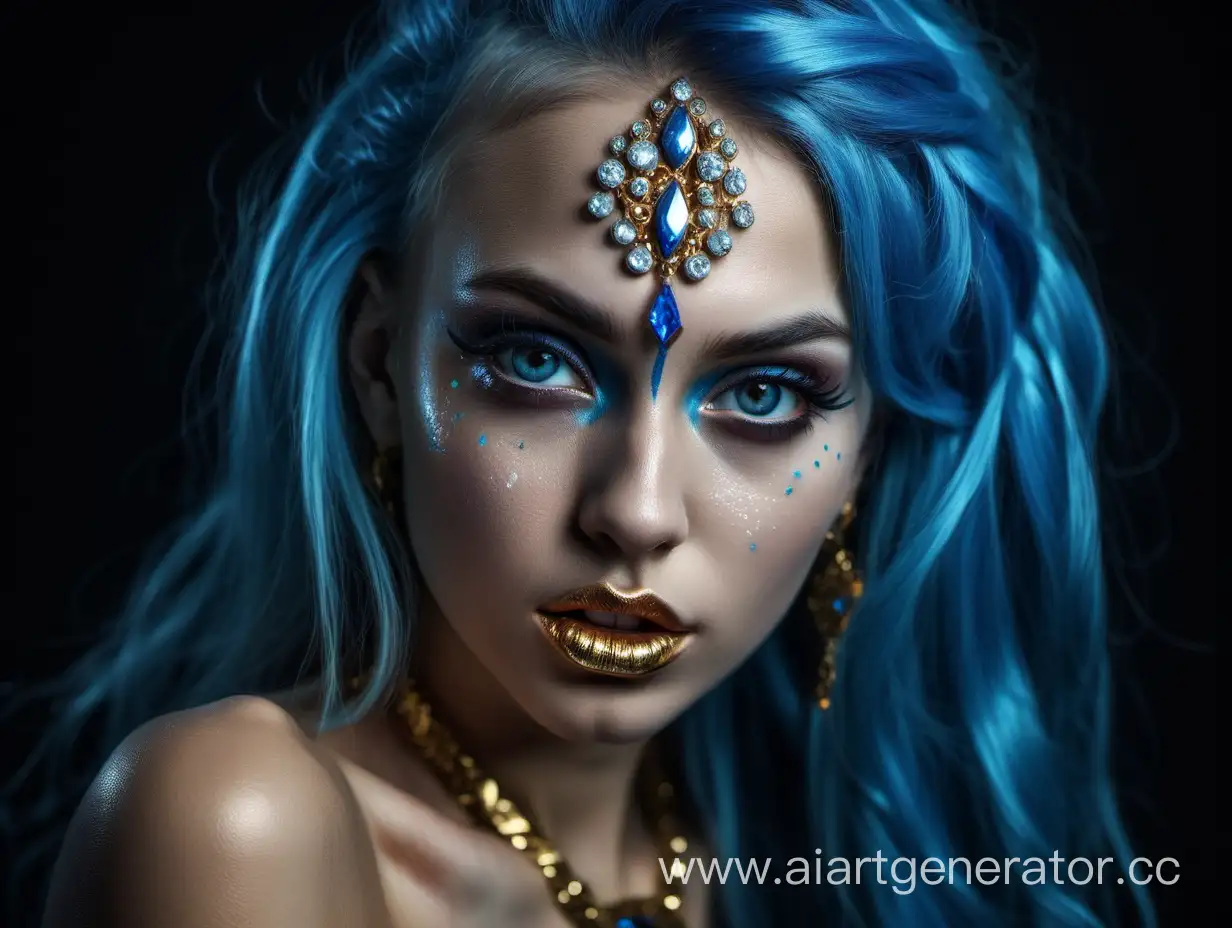 Exquisite-Portrait-of-a-Russian-Beauty-with-Blue-Hair-and-Precious-Jewelry