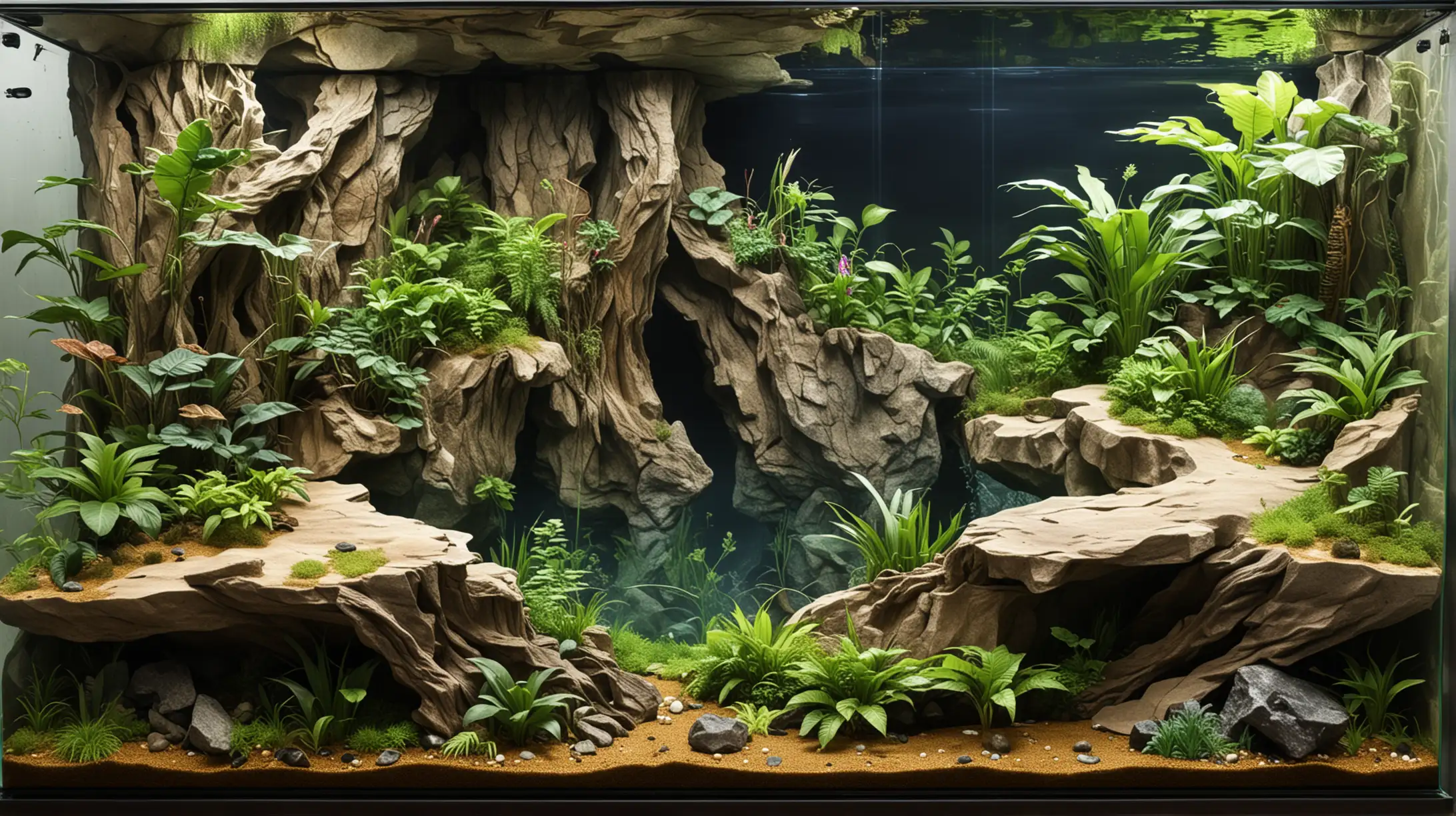 Tropical Snake Paludarium with Mountain Cliff and Lake Waterscape