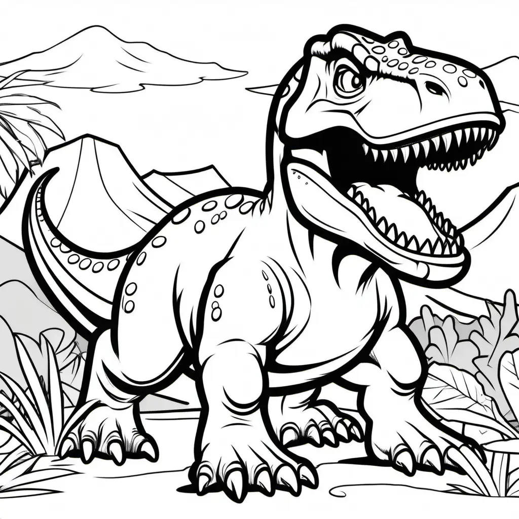 colouring page for kids , colouring page for kids , Tyrannosaurus Rex,
cartoon style , thick lines , low detail , no shading --r 911,
