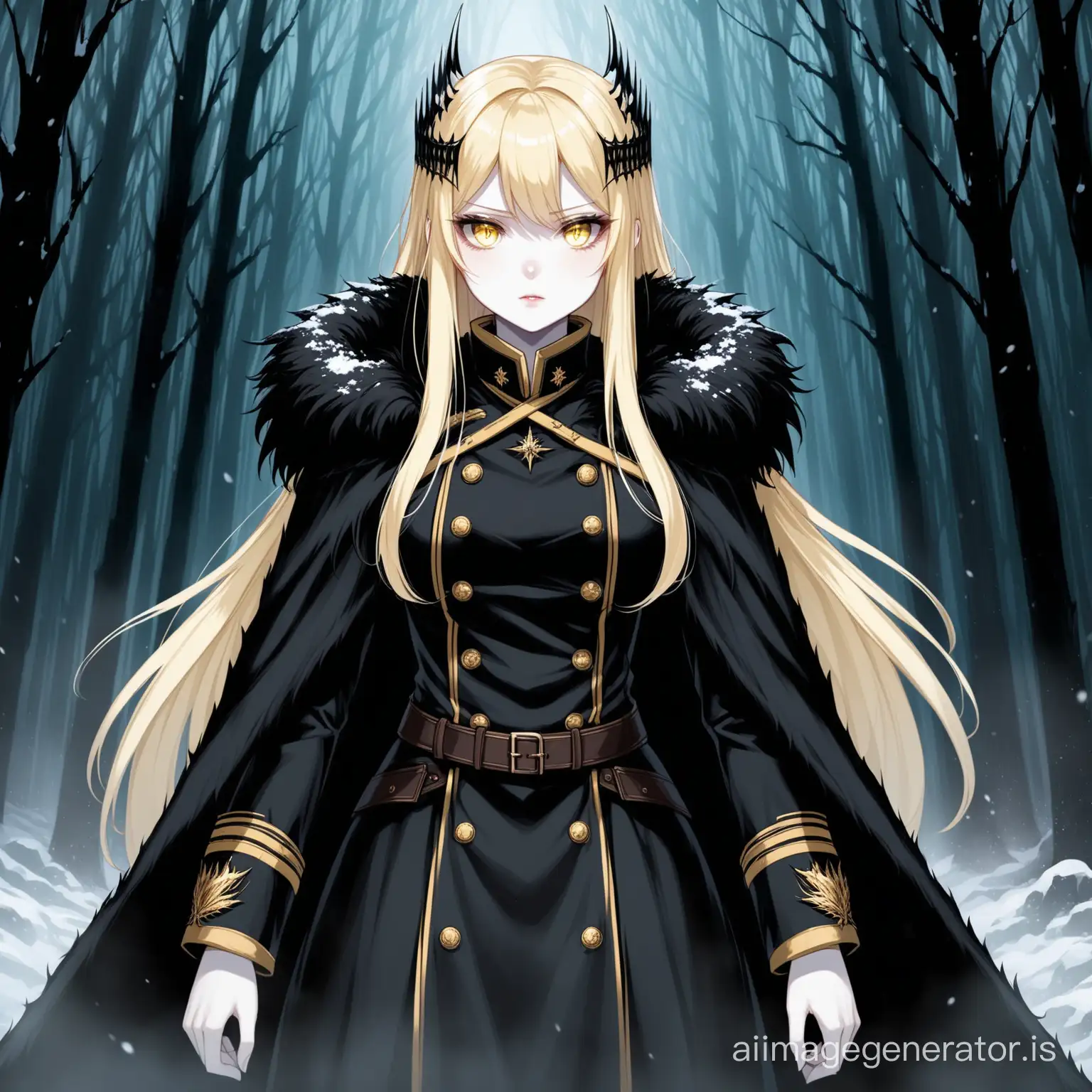 Mystical-Shadow-Princess-in-Midnight-Black-Military-Uniform-and-Fur-Cloak