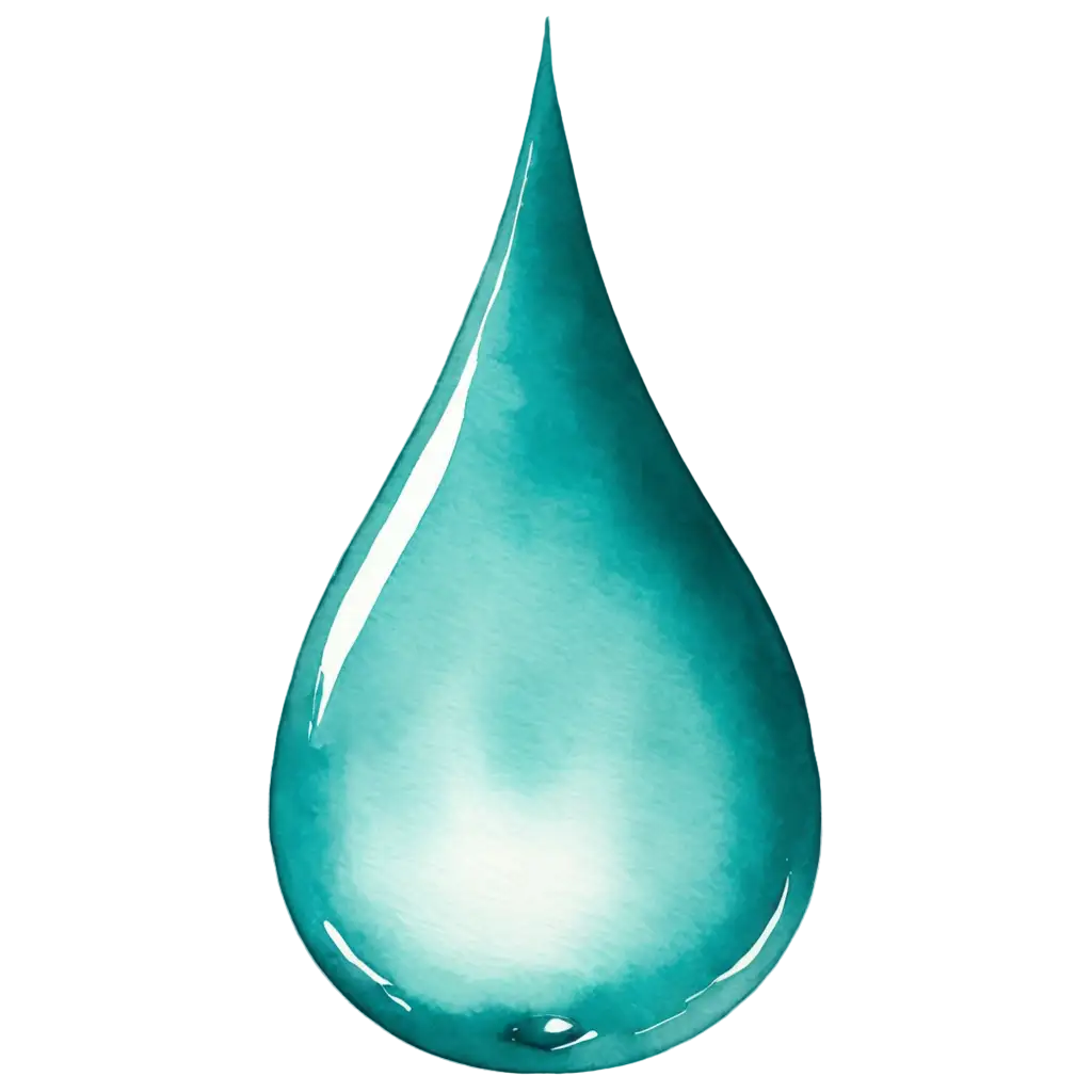 one water drop, teal watercolor 