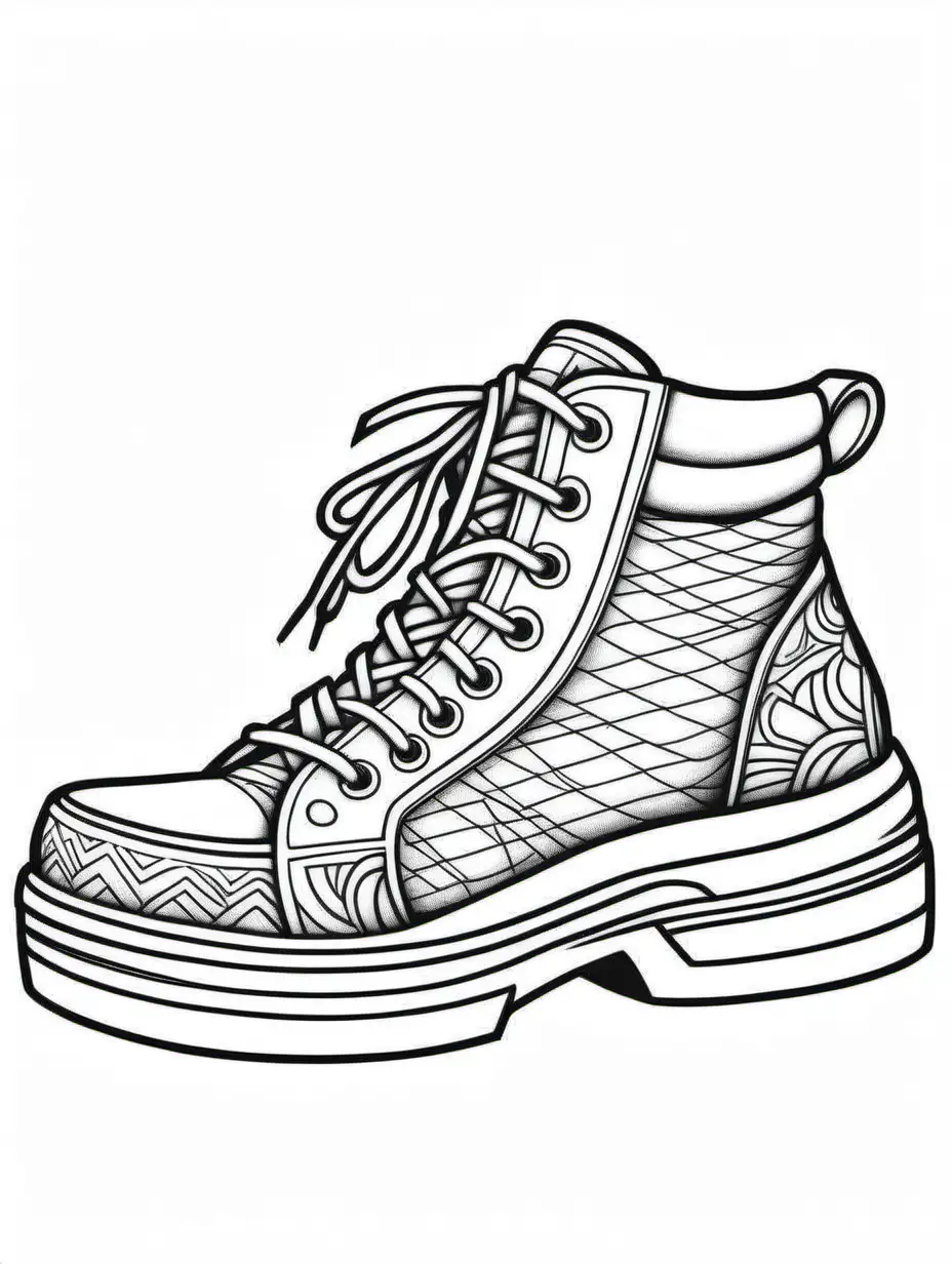 chola shoes for coloring book, cartoon style, black and white, thick black lines, show 2 inch margin on the bottom of the page