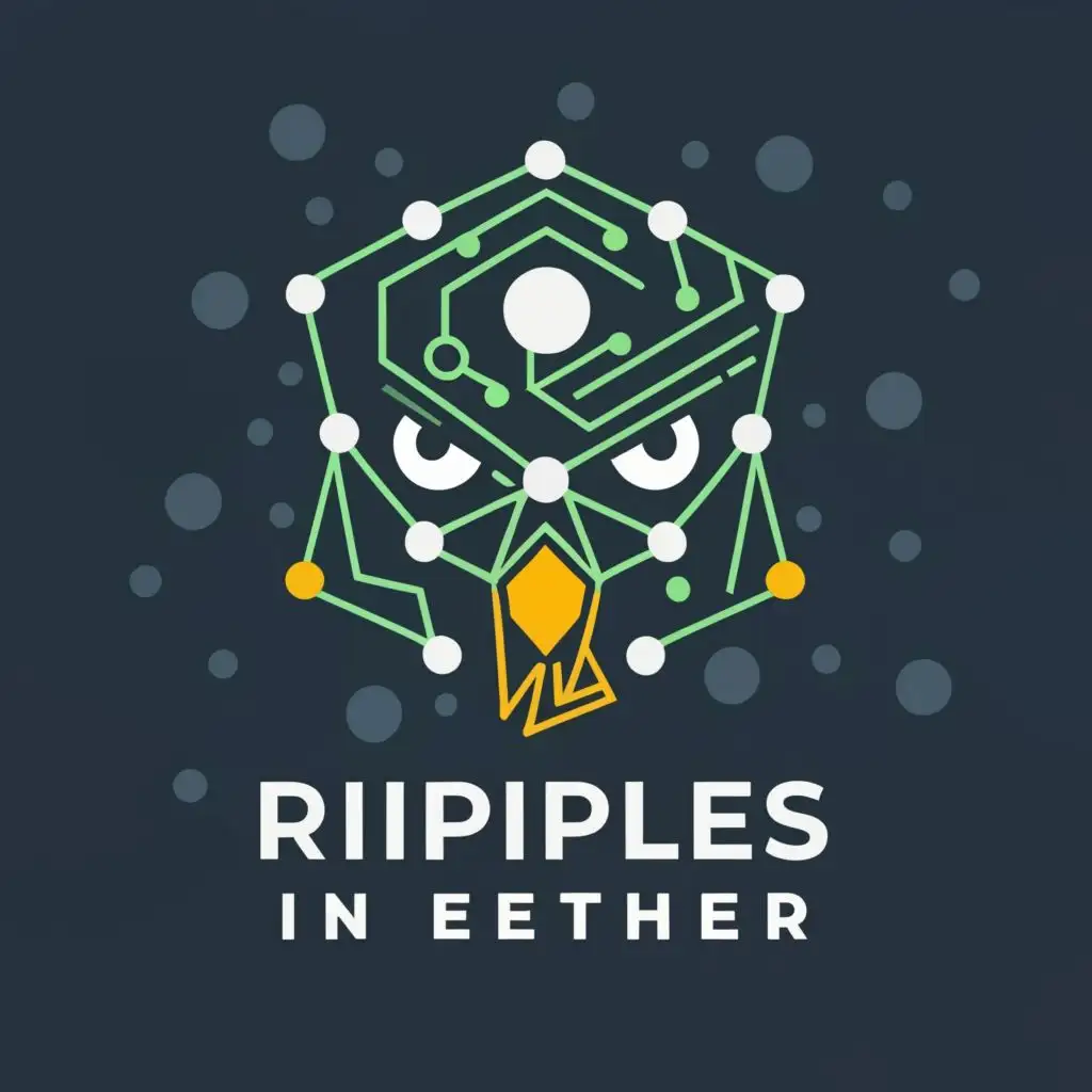 logo, extensive computer network in the shape of a penguin head, with the text "RipplesInEther", typography, be used in Finance industry