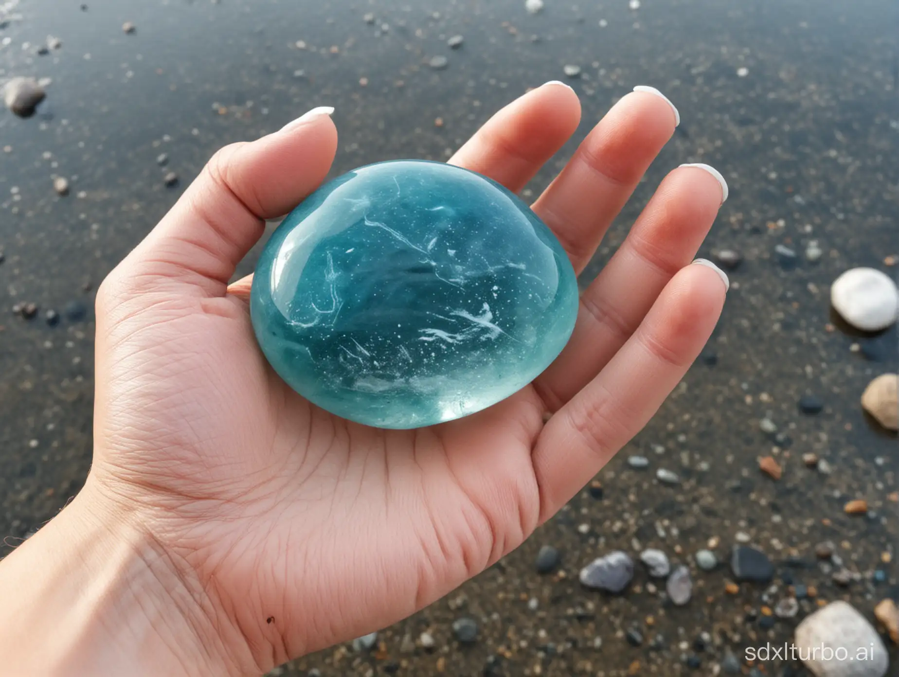 holding aquarius lucky stone in hand