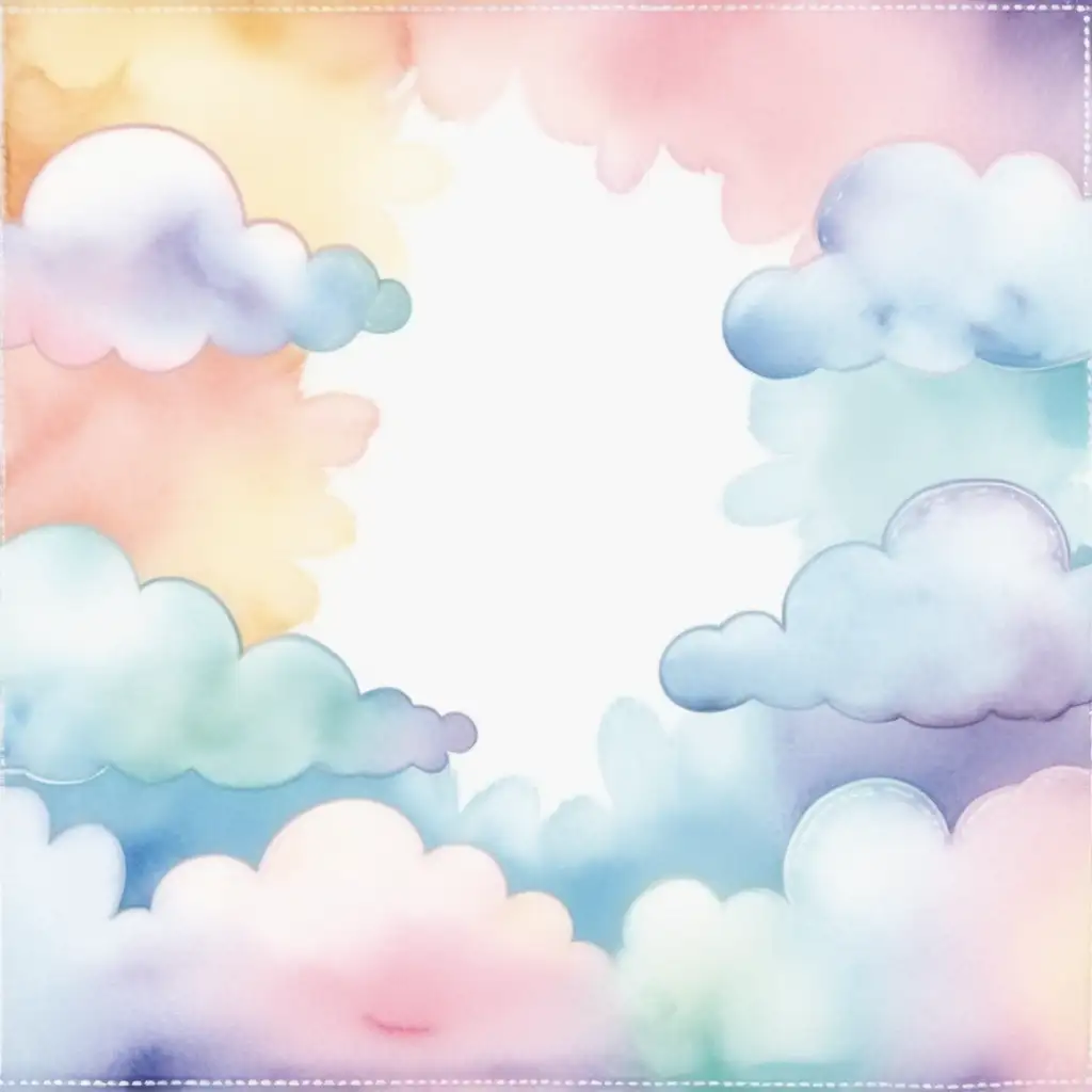watercolored style pastel cloud straight border
