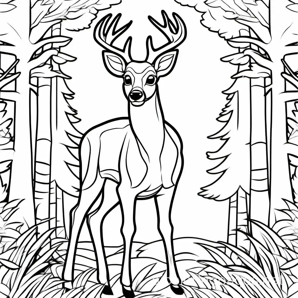 white-tailed deer, Coloring Page, black and white, line art, white background, Simplicity, Ample White Space. The background of the coloring page is plain white to make it easy for young children to color within the lines. The outlines of all the subjects are easy to distinguish, making it simple for kids to color without too much difficulty