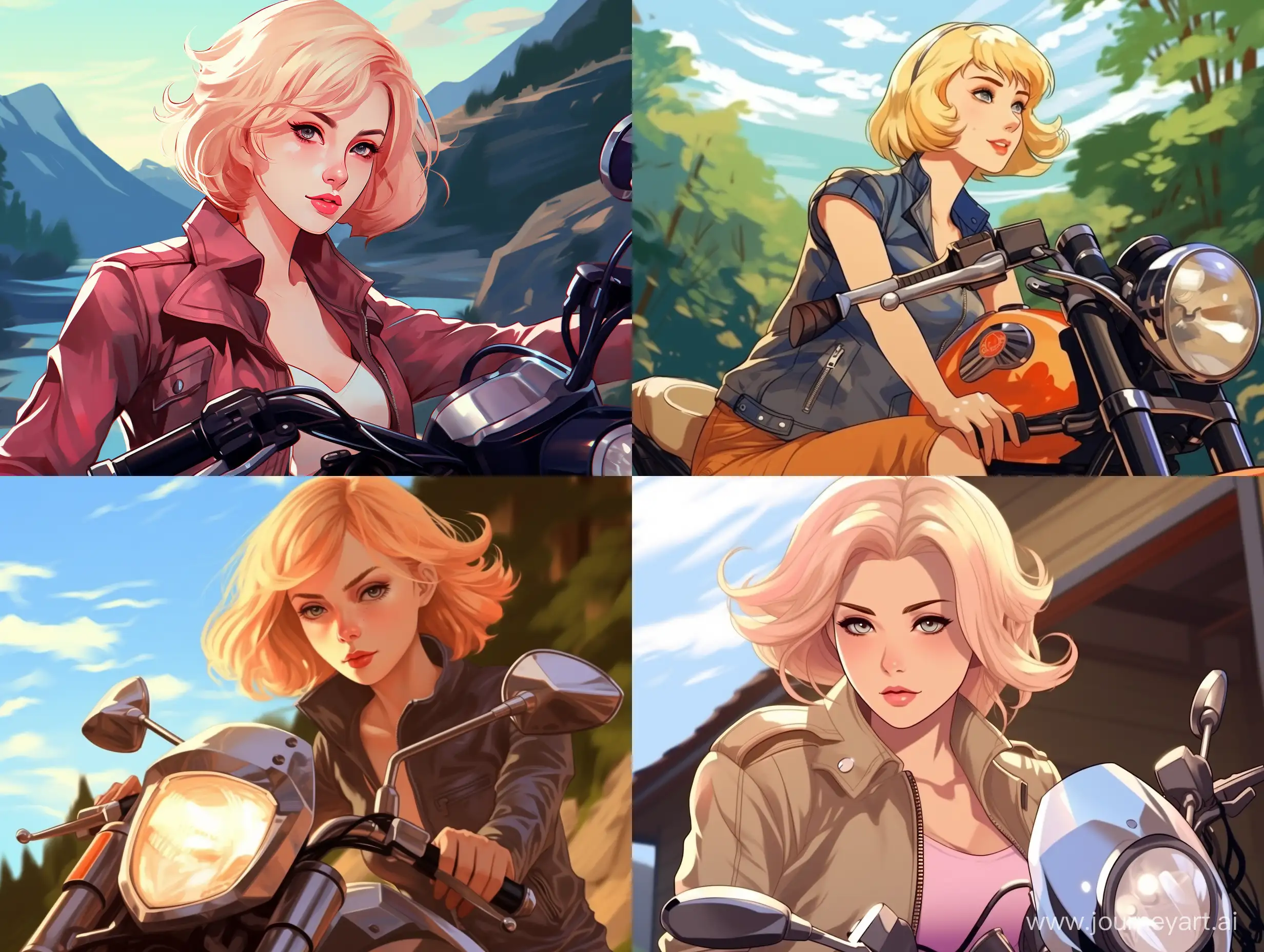 Stylish-Blonde-Riding-a-Sporty-Motorcycle-in-Retro-Anime-Elegance